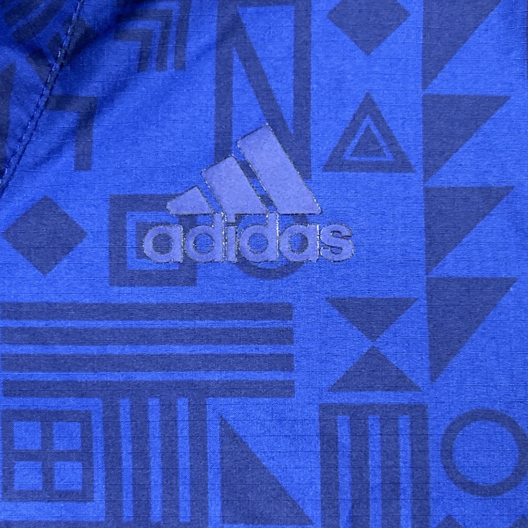 Adidas Jacket Windbreaker Geometric Full Zip Blue M Womens Running Activewear Vented Pocket Windbreaker