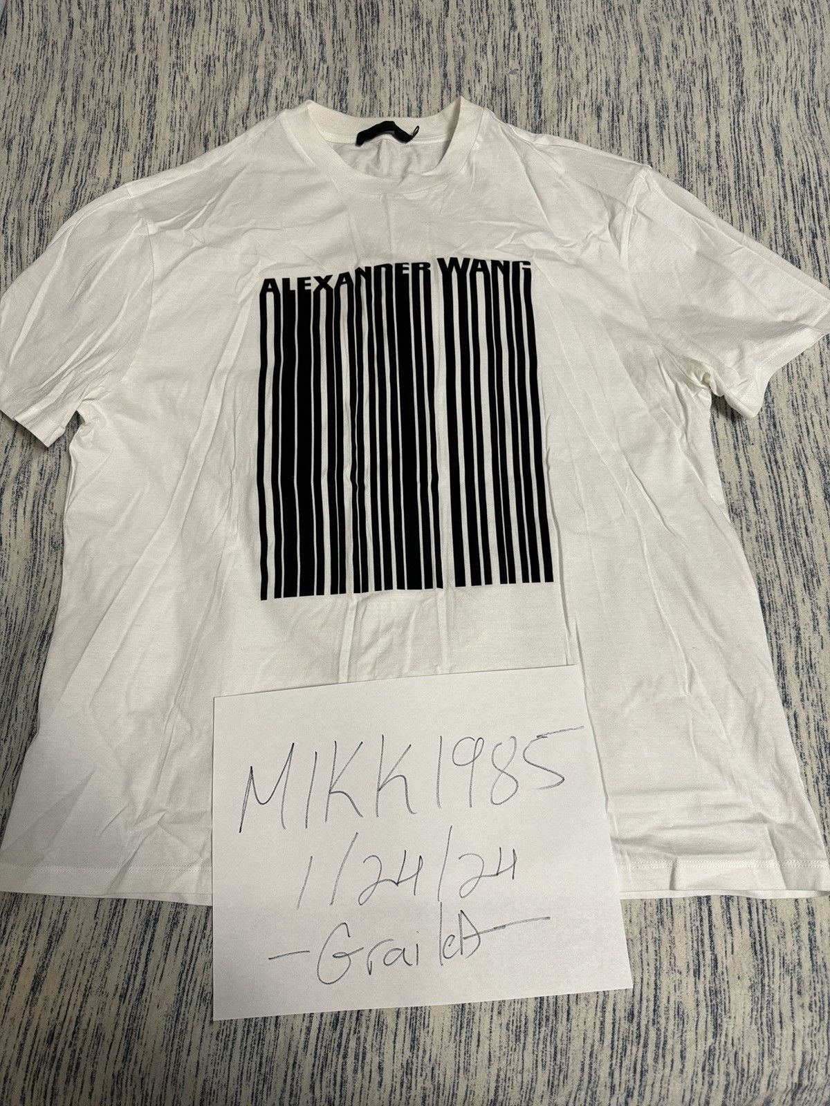 image of Alexander Wang White Barcode Logo Short Sleeve T-Shirt, Men's (Size Medium)