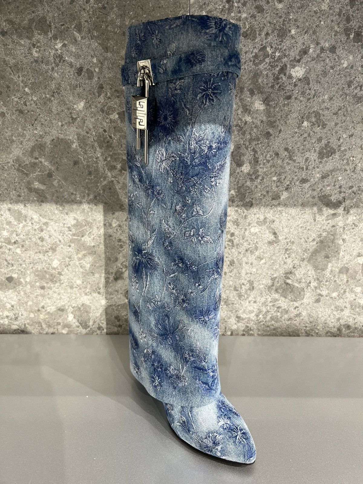 Givenchy o1w1db10325 Shark Lock Boots Biker 120mm in Denim Size US 11 / IT 41 - 7 Thumbnail
