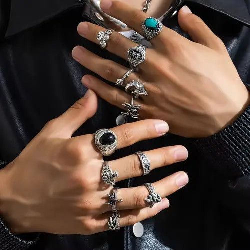 Jewelry Hirayama x Kazue 11Pcs/Set Gothic PunkRing Size ONE SIZE - 7 Thumbnail
