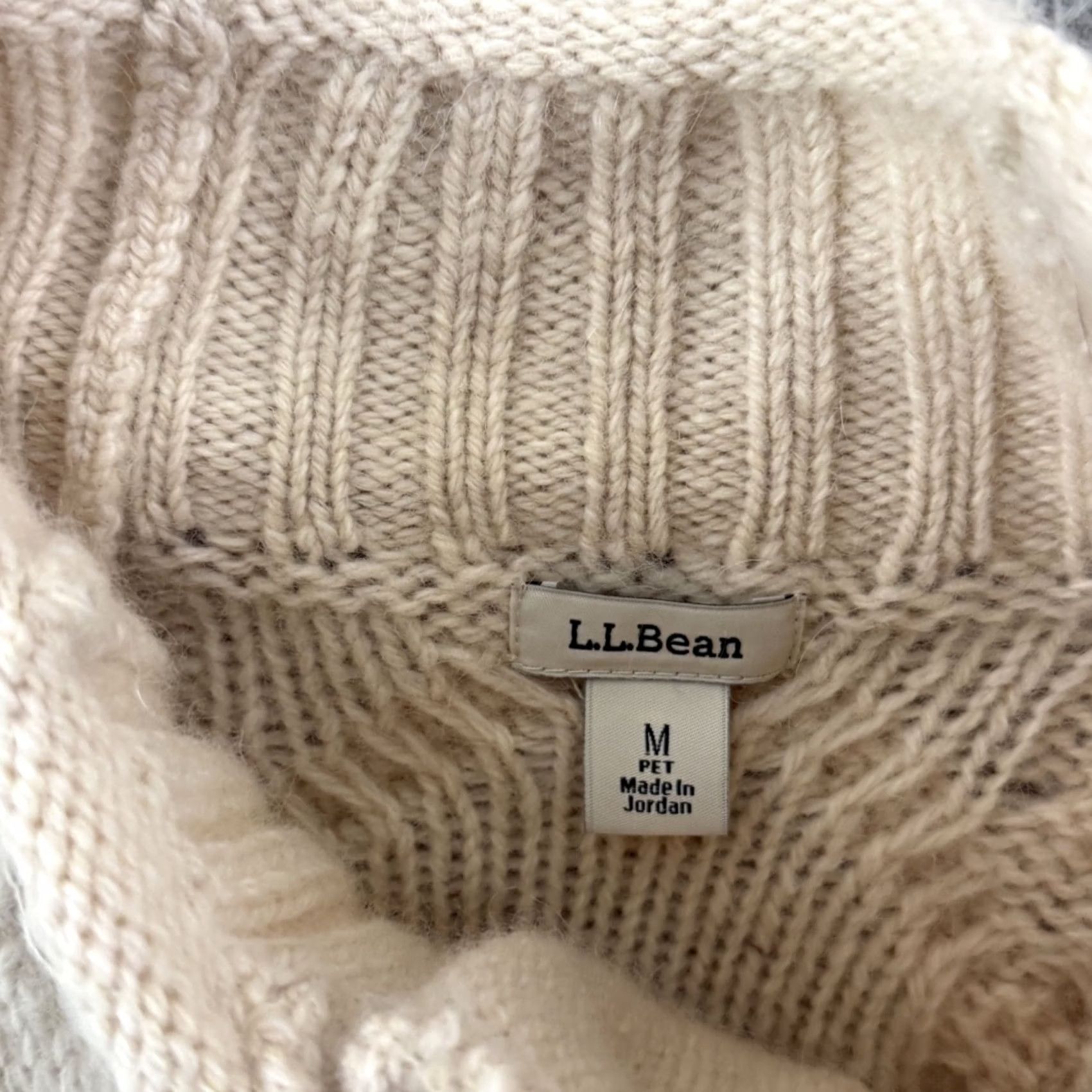 Vintage LL Bean Cardigan Sweater Womens Petite Medium Ivory Mock Neck Wool Alpaca Knit Cable-Knit Raglan Sleeve Fall Winter Spring Solid Vintage: No Size M / US 6-8 / IT 42-44 - 6 Thumbnail