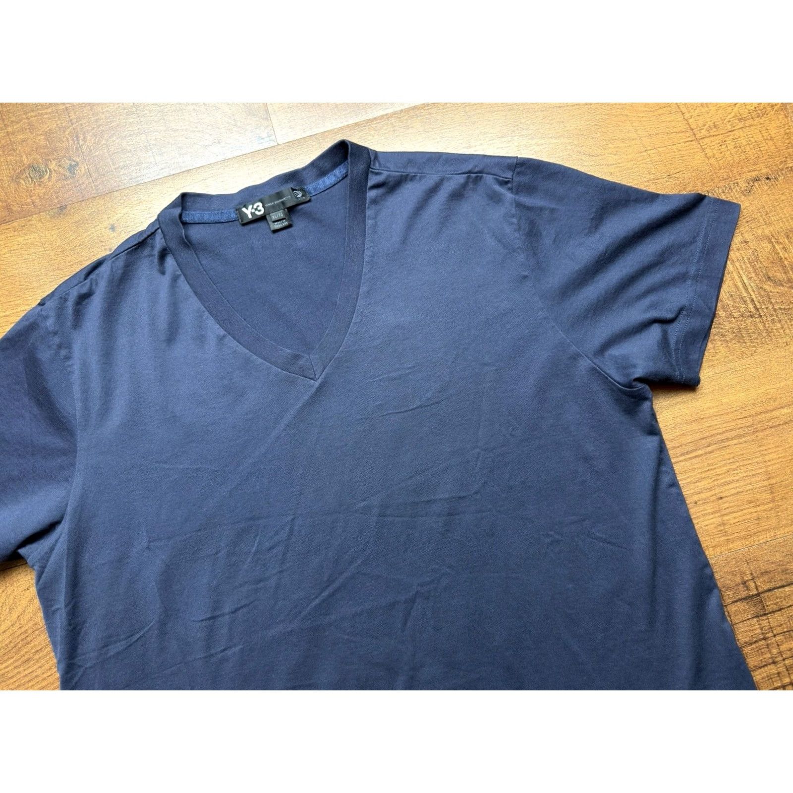 Y-3 VINTAGE Adidas Y-3 Yohji Yamamoto T Shirt Navy Blue Short Sleeve White V Neck Mens XL Size US XL / EU 56 / 4 - 4 Thumbnail