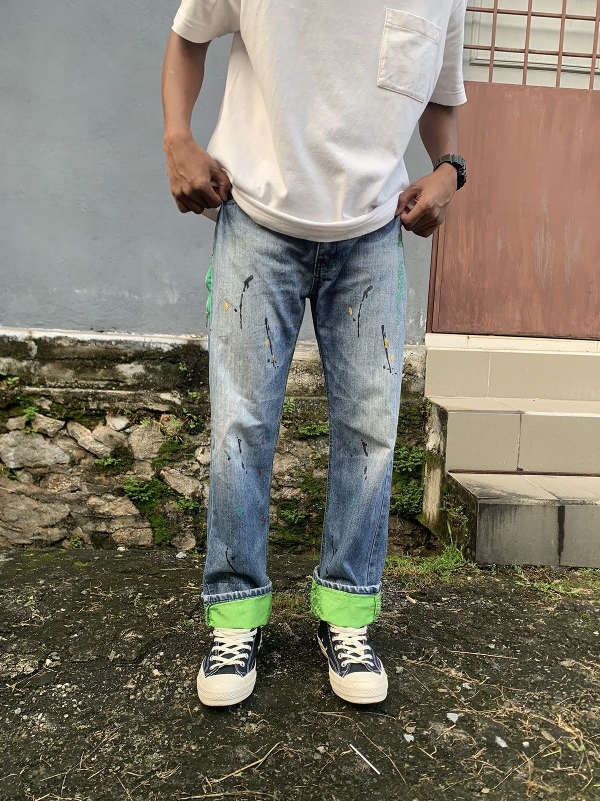 Vintage Vintage XSECAI Paint Splatters (Koi Fish Lined) Denim Jeans Size US 30 / EU 46 - 3 Thumbnail