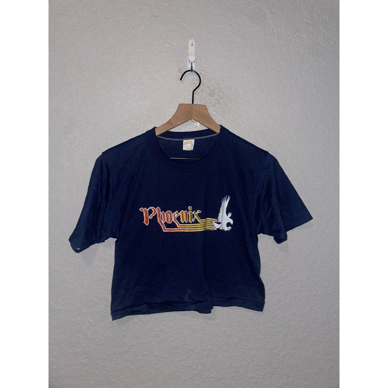 Vintage Vintage Womens Phoenix Shirt Blue Crop Top Tee 80s 1982 Size M / US 6-8 / IT 42-44 - 1 Thumbnail
