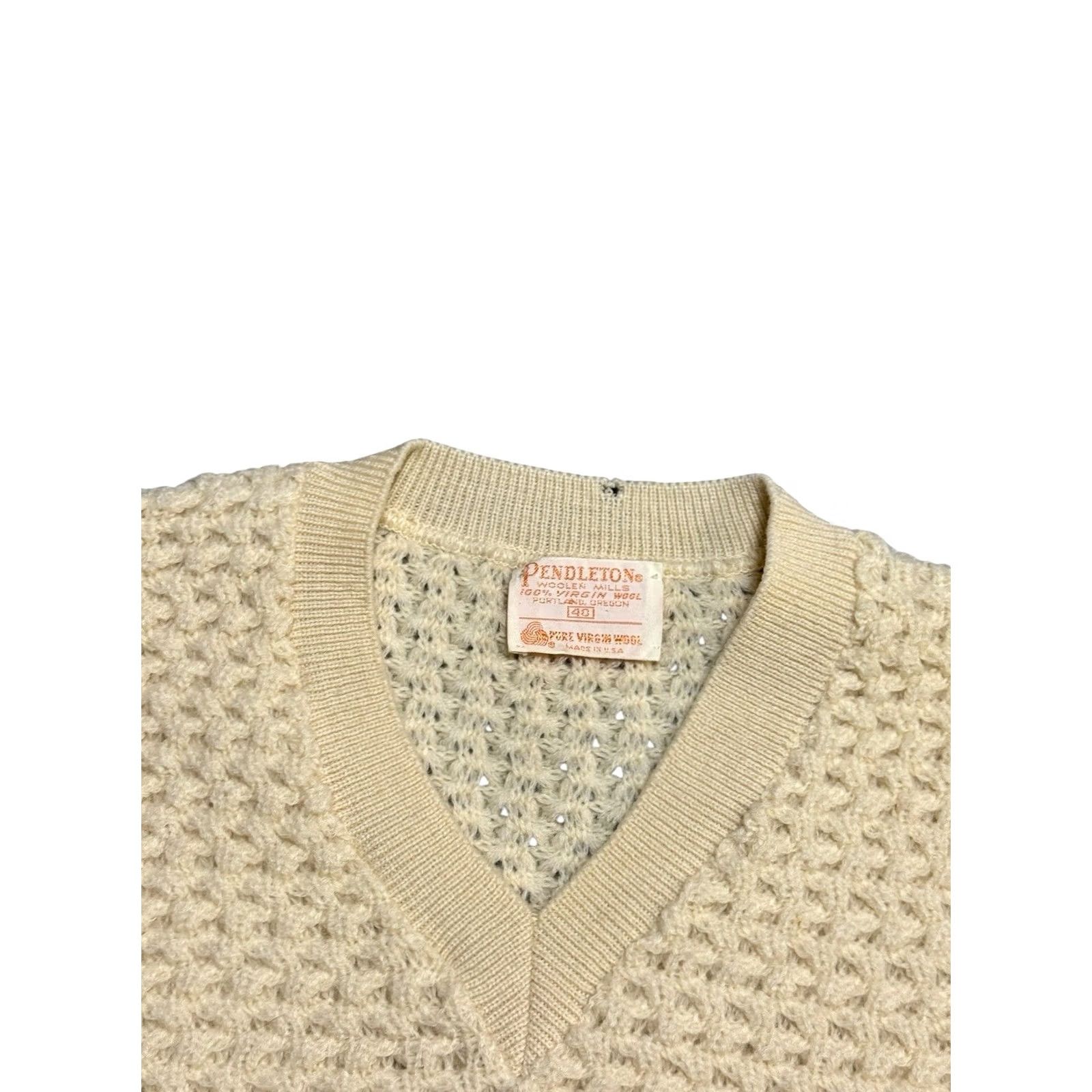 Pendleton VINTAGE Pendleton 70s White 100% Virgin Wool Knit Sweater M 40 Size US L / EU 52-54 / 3 - 3 Thumbnail