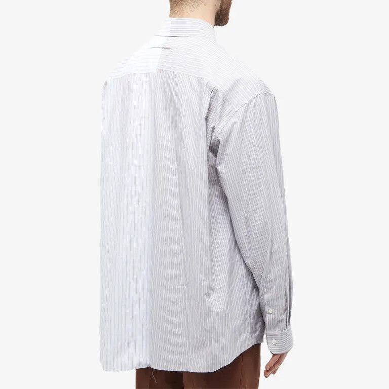 Maison Margiela os11x0124 Oversized Pinstripe Logo Shirt in Light Gray Size US M / EU 48-50 / 2 - 3 Thumbnail