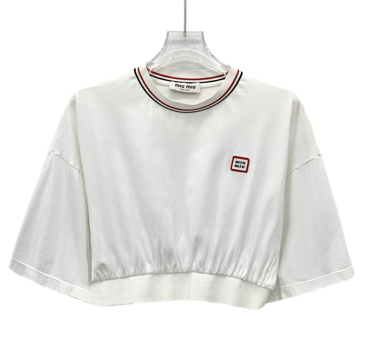 Miu Miu Miu Miu 2022 White Logo Intarsia Short Sleeve T-shirt K26WX Size M / US 6-8 / IT 42-44 - 1 Thumbnail