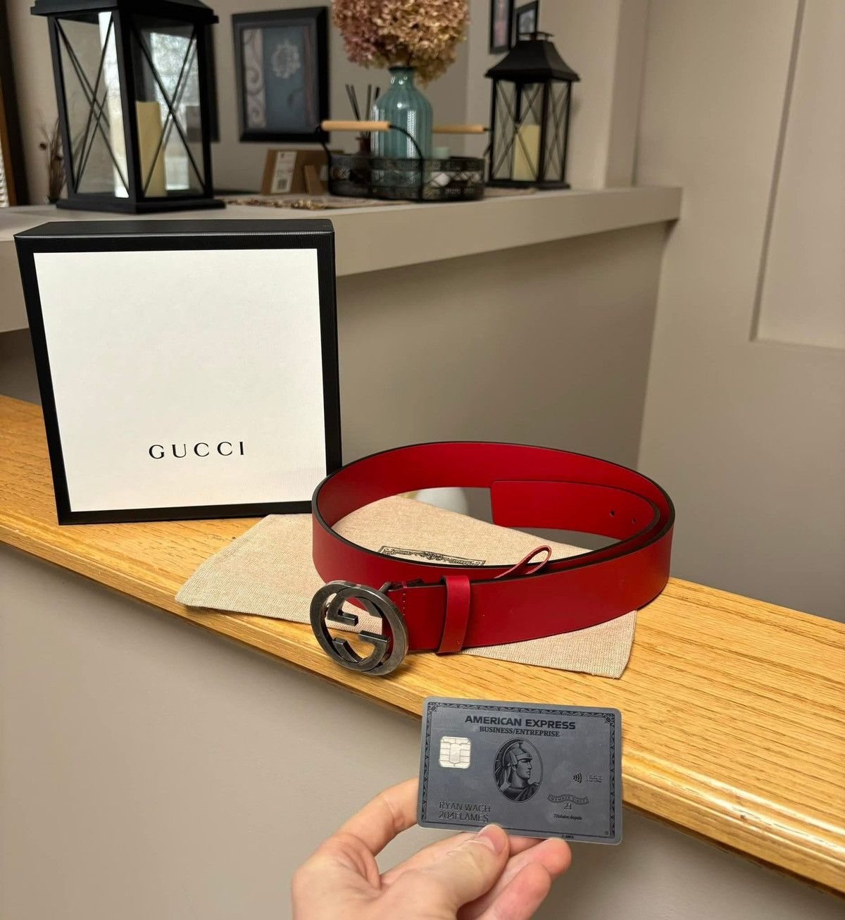 Gucci Gucci Red/Silver GG Leather Belt Size 38 - 2 Thumbnail