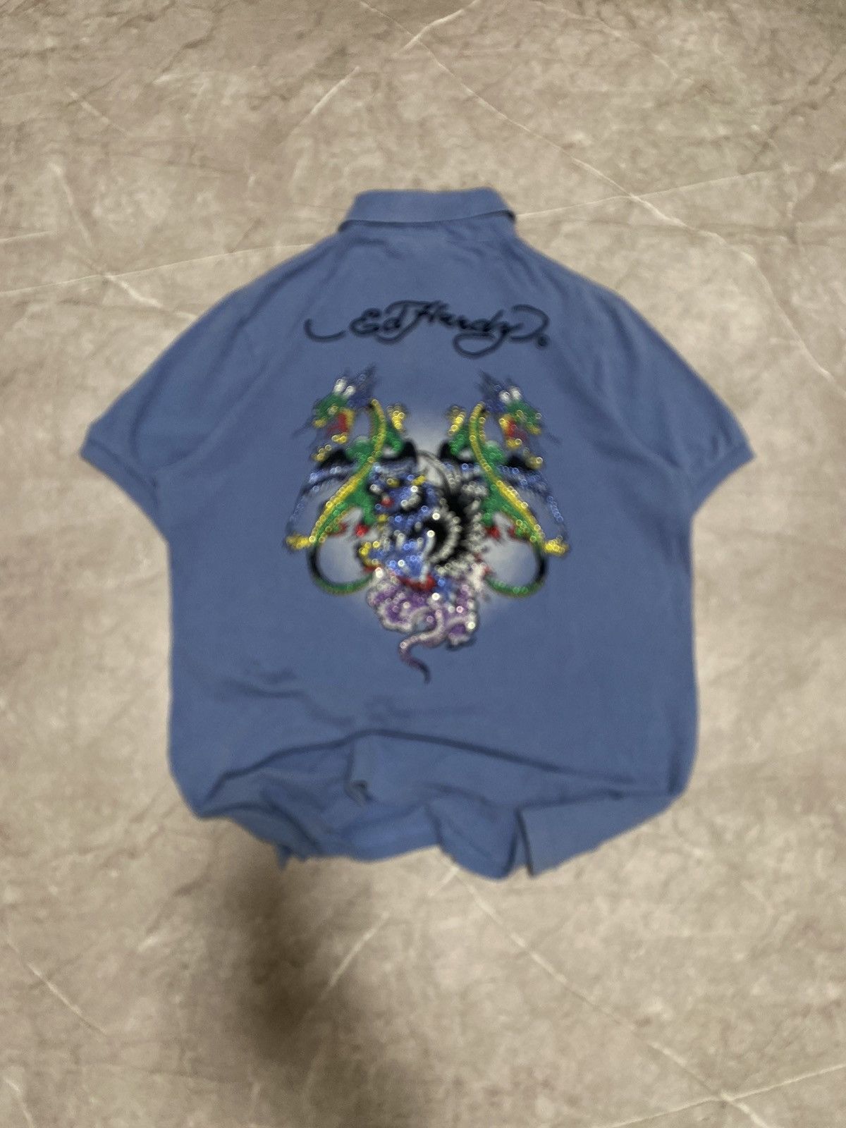 Christian Audigier × Ed Hardy × Vintage Vintage Y2K Ed Hardy By Christian Audigier Big Logo Polo Size US XXL / EU 58 / 5 - 3 Thumbnail