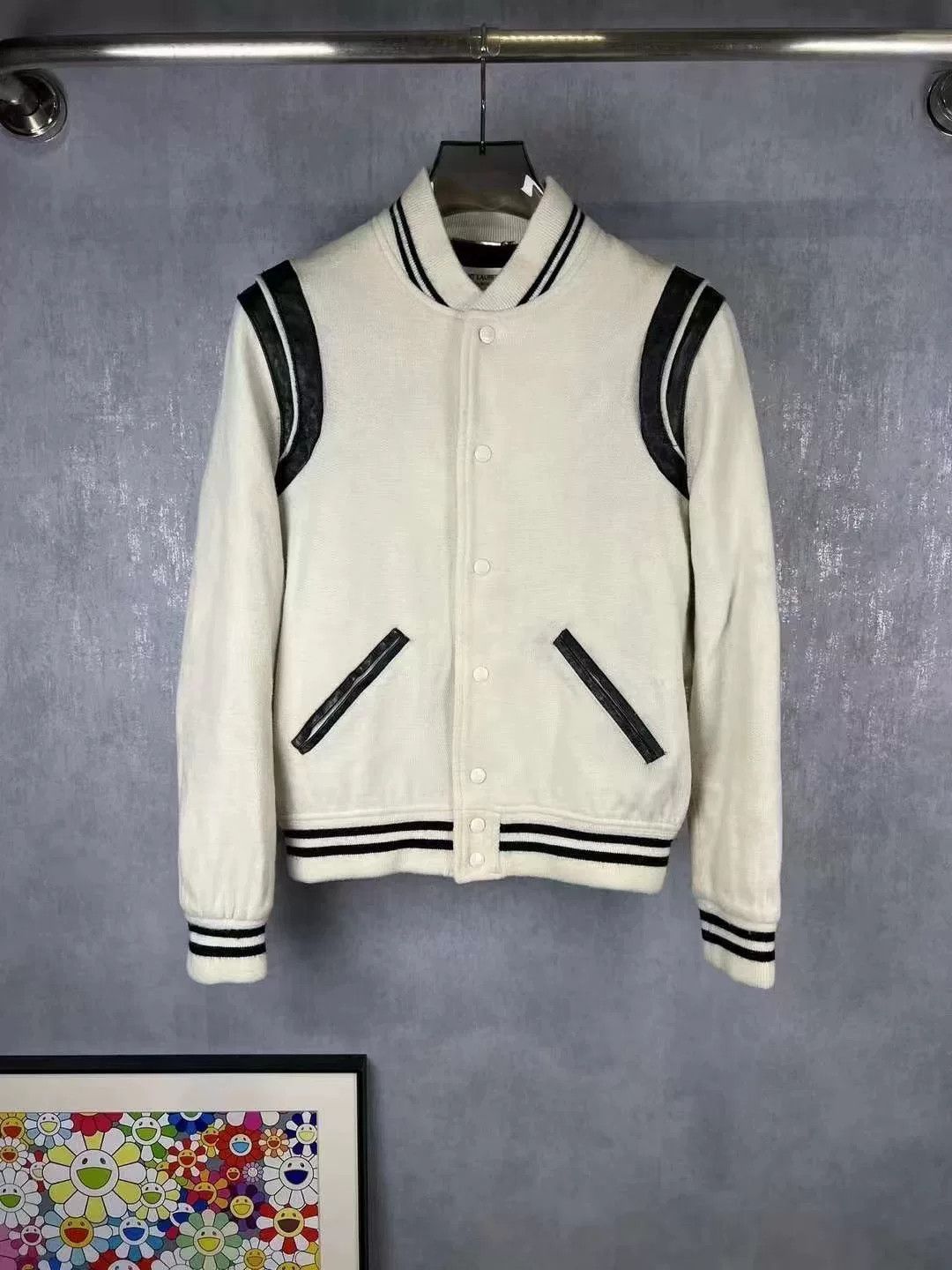 Saint Laurent Paris SAINT LAURENT White Baseball Jacket Size US S / EU 44-46 / 1 - 1 Thumbnail
