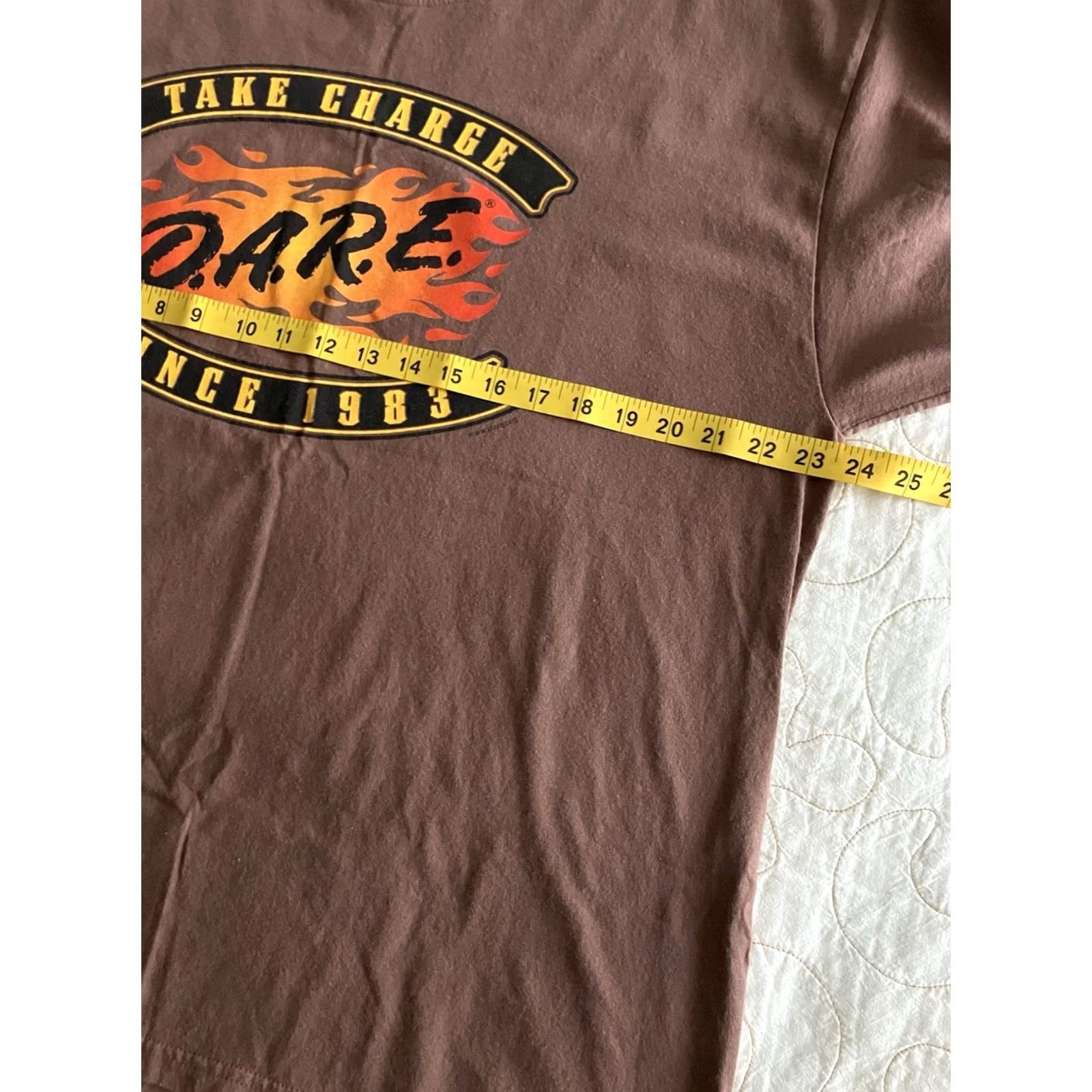 Gildan VINTAGE DARE Take Charge Brown Short Sleeve T-Shirt XL Men crew neck Cotton Graphic Print 90s 00s Size US XL / EU 56 / 4 - 3 Thumbnail