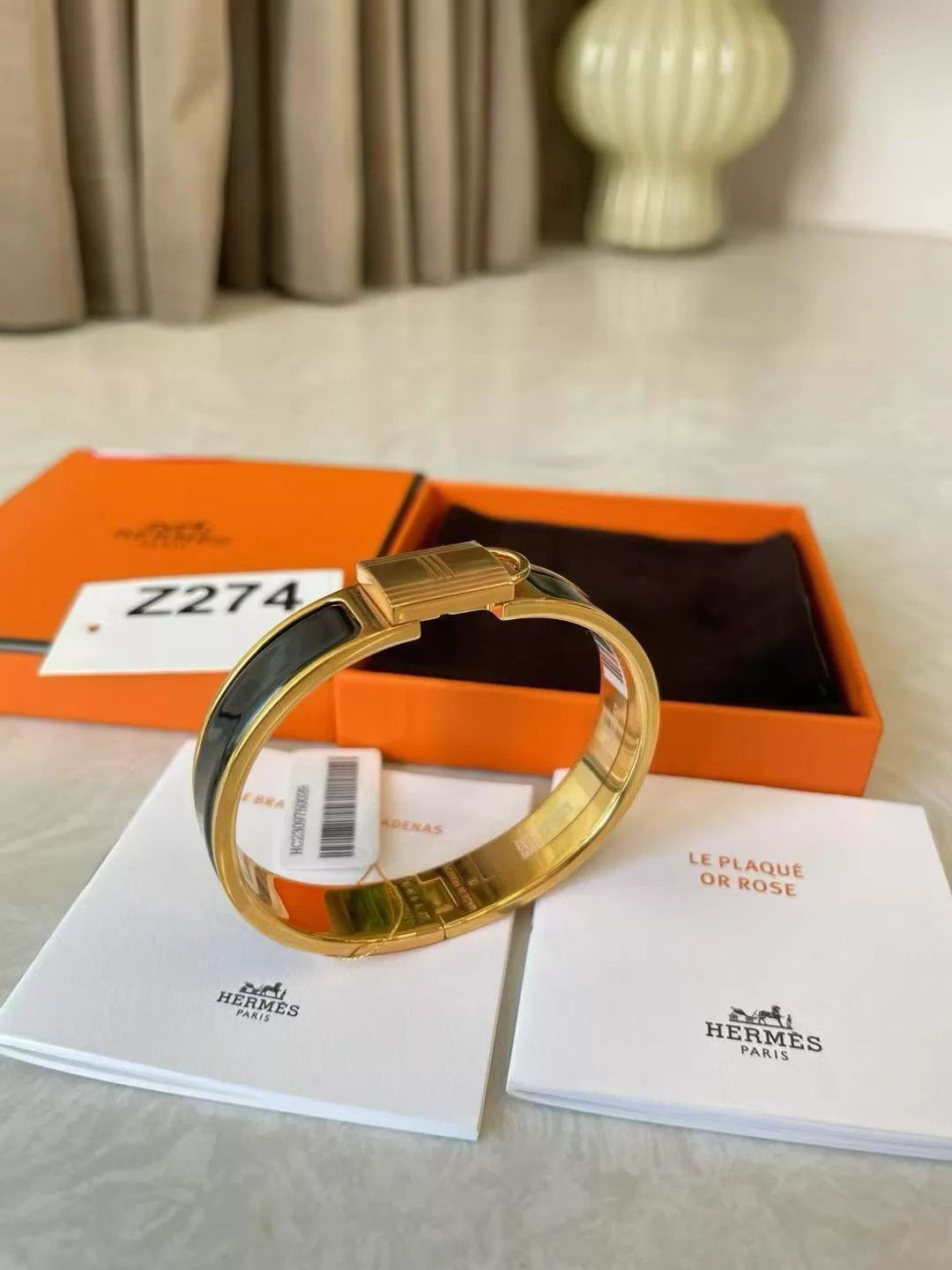 Hermes HERMES Clic Cadenas Lock Bracelet Black Gold Size ONE SIZE - 4 Thumbnail