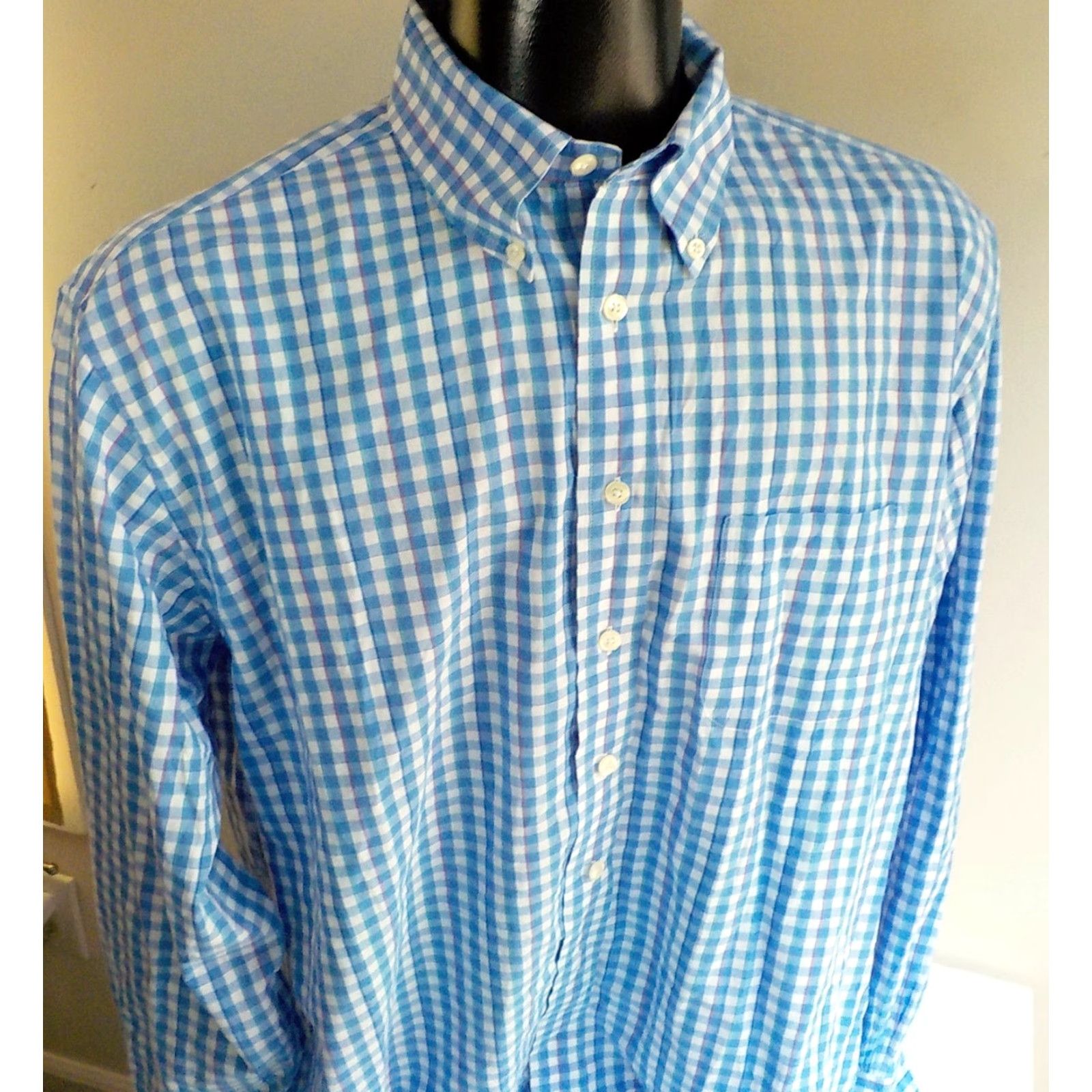 Brooks Brothers BROOKS BROTHERS 346 Cotton Button-Down Shirt Blue/White Checkered SZ L Mens Shirt Size US L / EU 52-54 / 3 - 2 Thumbnail