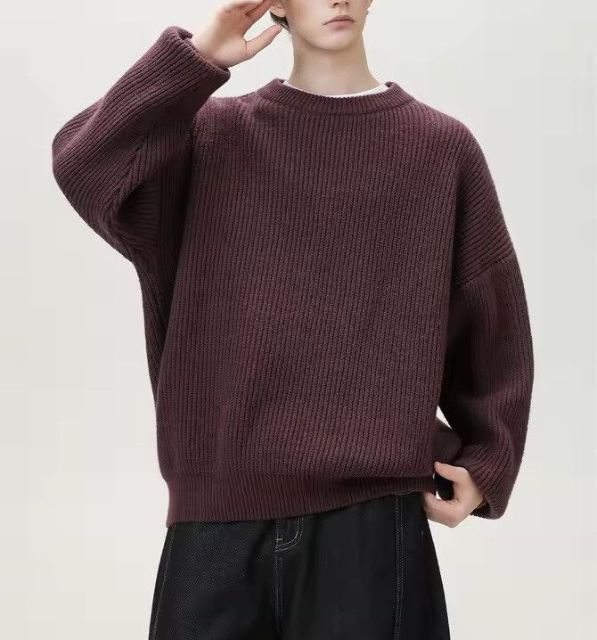 Other Basic Casual Loose Knitted Textured Burgundy Sweater Size US XXL / EU 58 / 5 - 2 Thumbnail