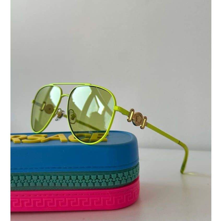 image of New Versace Kids Vk2002 Yellow Neon Aviator Sunglasses