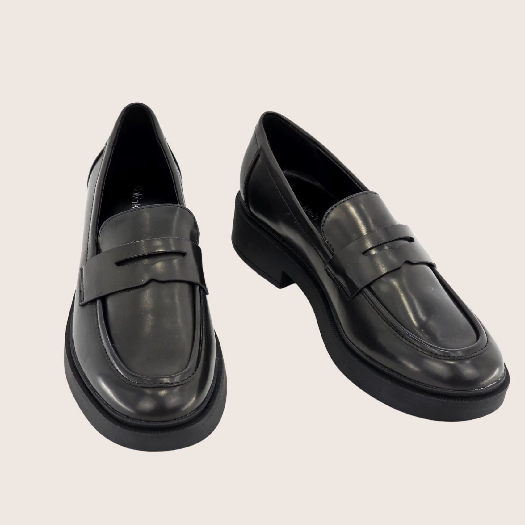 Calvin Klein Kcotinya2 Penny Loafers Womens 8.5m Black Lug Sole Chunky - Vg Shoe Flat Slip On M Black Womens 8.5, Women's (Size 9)