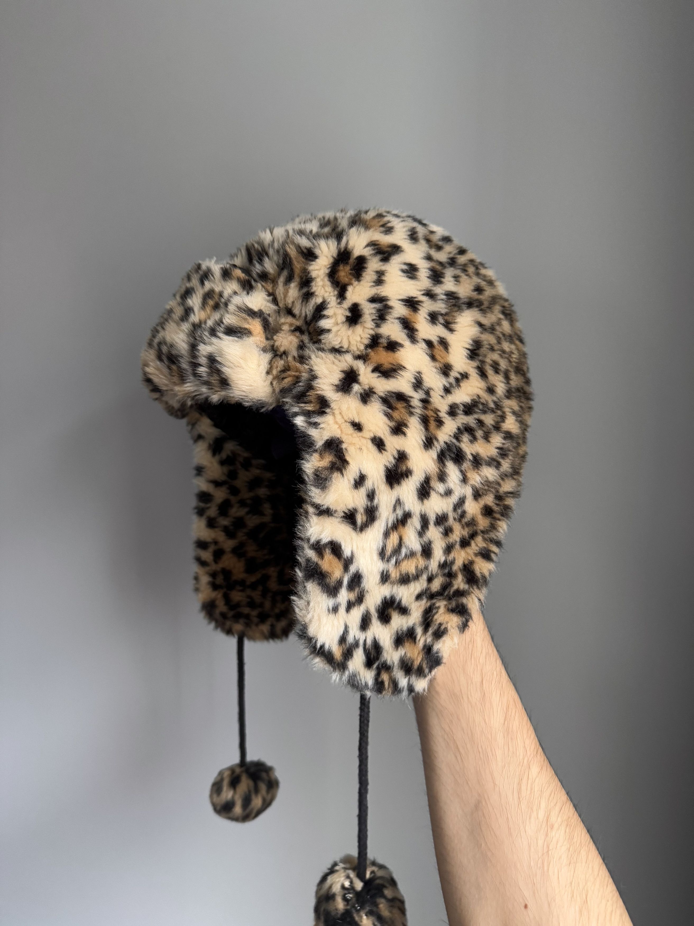 Pre-owned Avant Garde Y2k Fur Fuzzy Leopard Mohair Cute Vintage Hat Ushanka