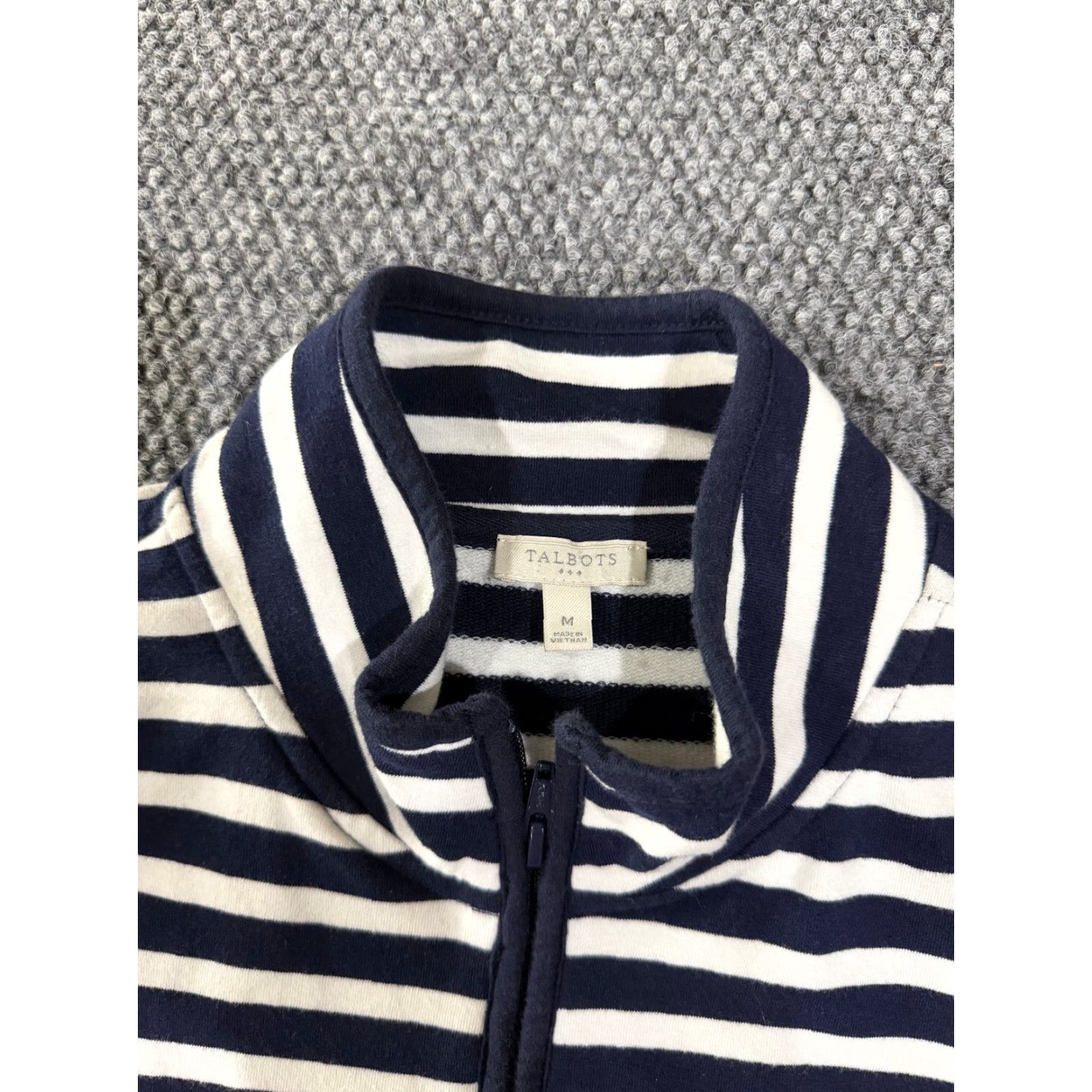 Talbots Talbots Jacket Womens M Blue White Zip Striped Casual Lightweight Stretch Knit Cotton Blend Machine Washable Regular Size M / US 6-8 / IT 42-44 - 3 Thumbnail