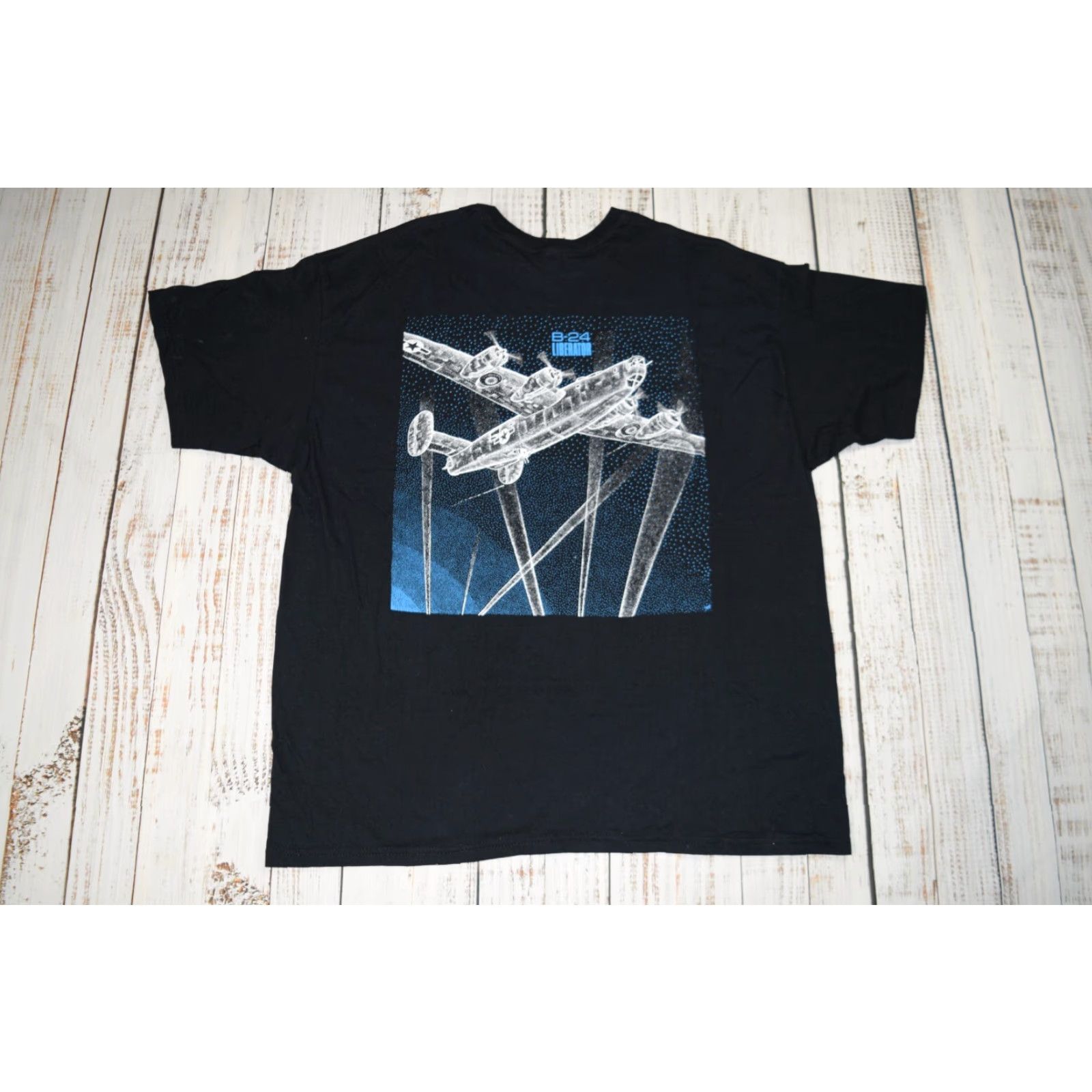 Gildan VINTAGE 90s B-24 Liberator US Military T-Shirt Men 2XL Black Cotton Bomber Flight Character Size US XXL / EU 58 / 5 - 5 Thumbnail