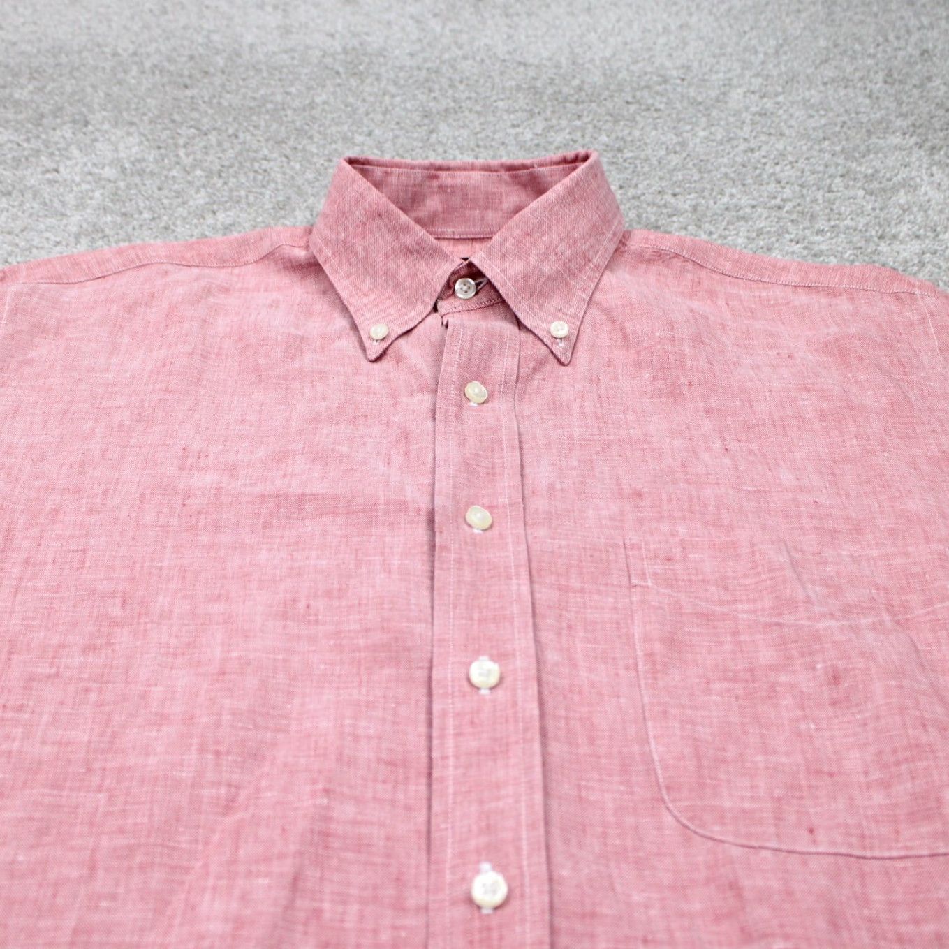 Jos. A. Bank Jos. A. Bank Shirt Mens Medium Heather Red 100% Linen Traveler's L/S Button Down Size US M / EU 48-50 / 2 - 4 Thumbnail