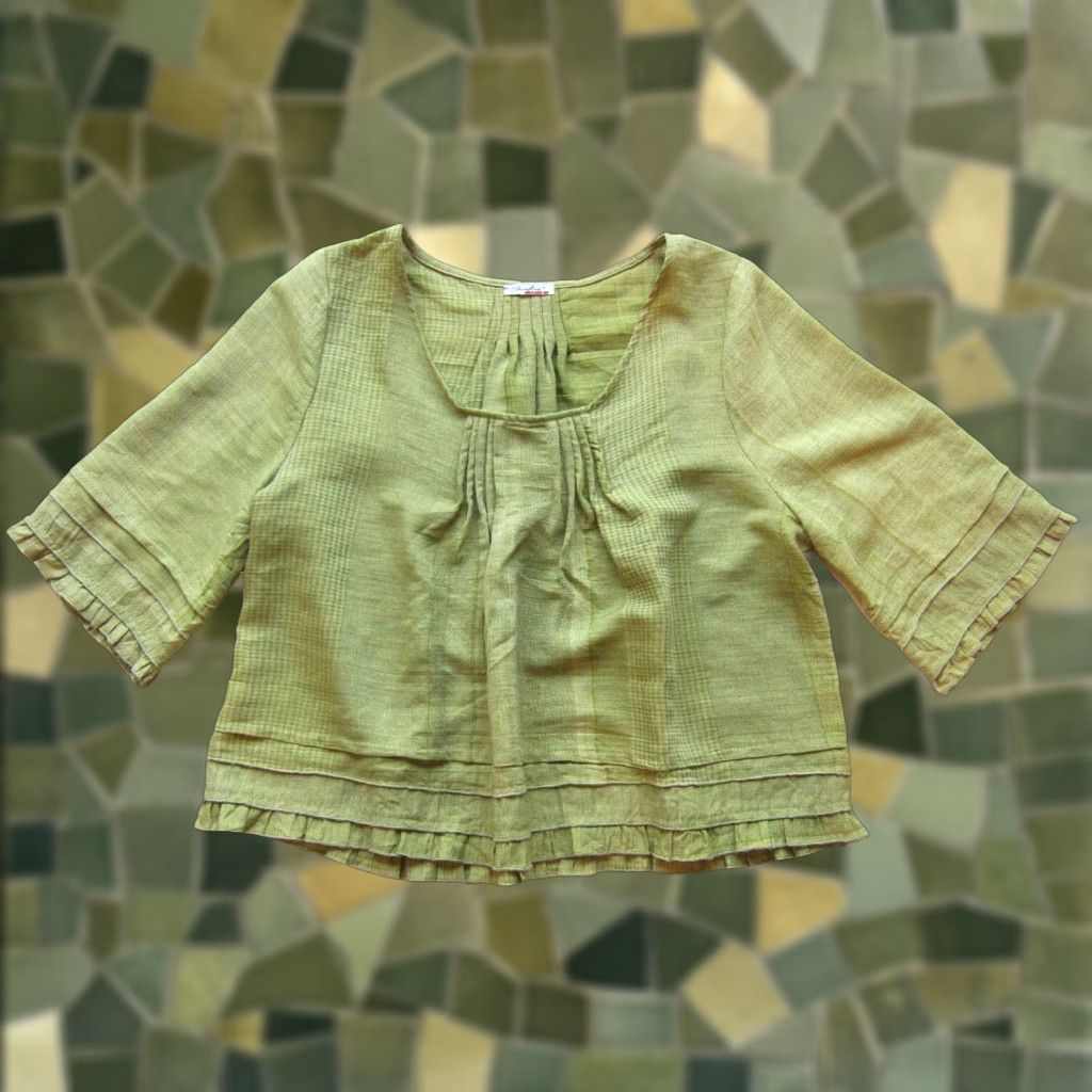 Vintage Sarafina Paris Green Plaid Round Neck 3/4 Sleeve Ruffle Tunic Blouse Medium Size M / US 6-8 / IT 42-44 - 1 Thumbnail
