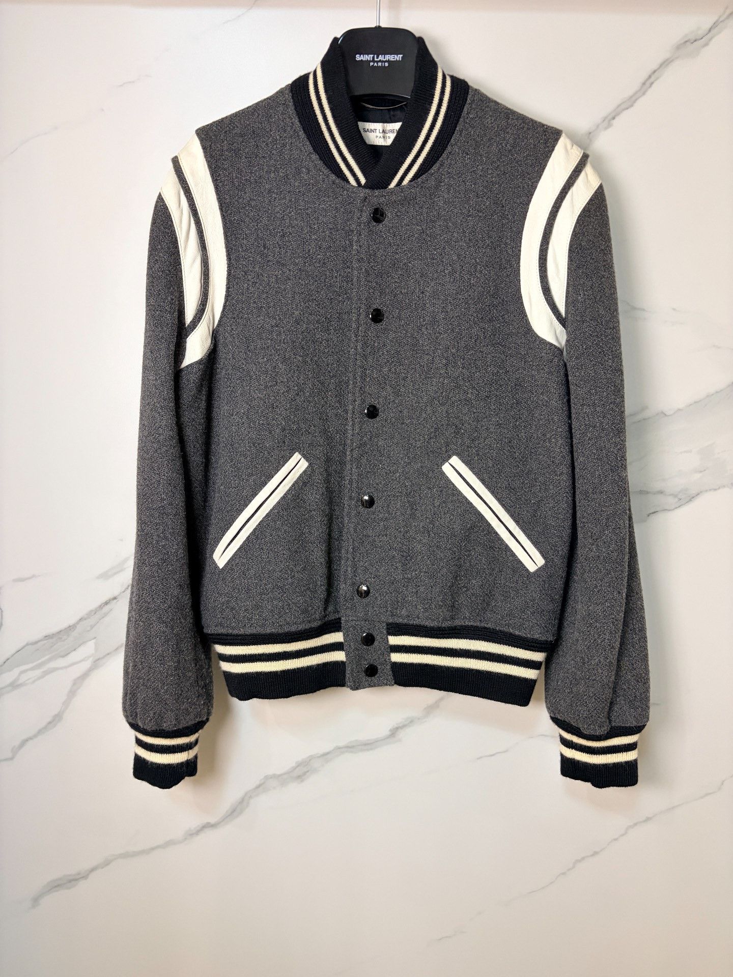 Saint Laurent Paris Saint Laurent Gray Varsity Jacket Size US M / EU 48-50 / 2 - 1 Thumbnail