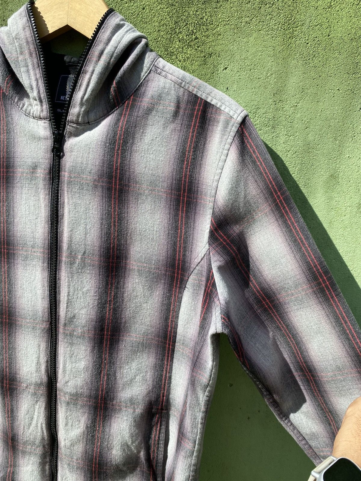 Japanese Brand Net Man Slim Fit Classic Grey Plaid Hoodie Full Zip Casual Size US L / EU 52-54 / 3 - 5 Thumbnail