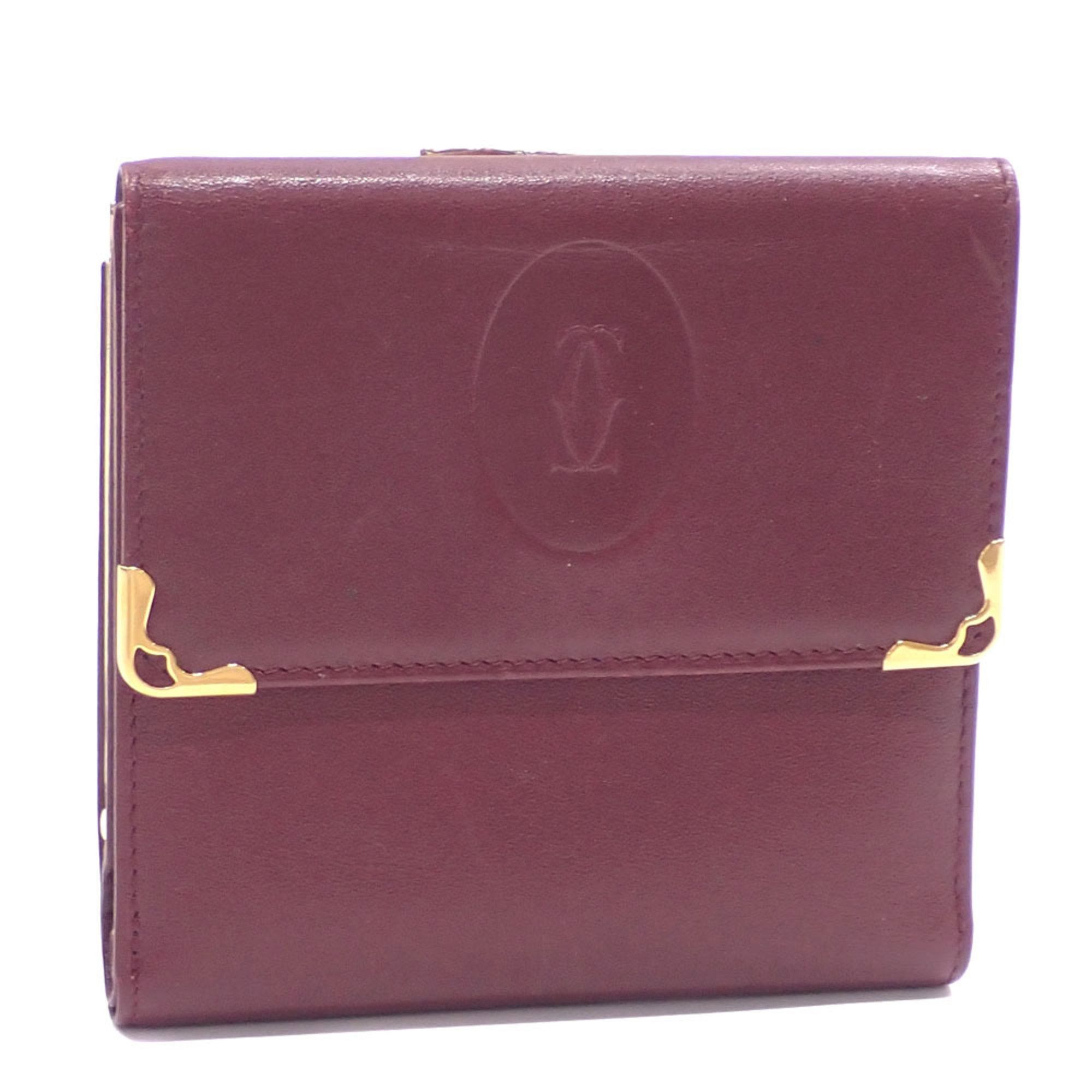 image of Cartier Bi-Fold Wallet Must Line Women's Bordeaux Leather A2231185