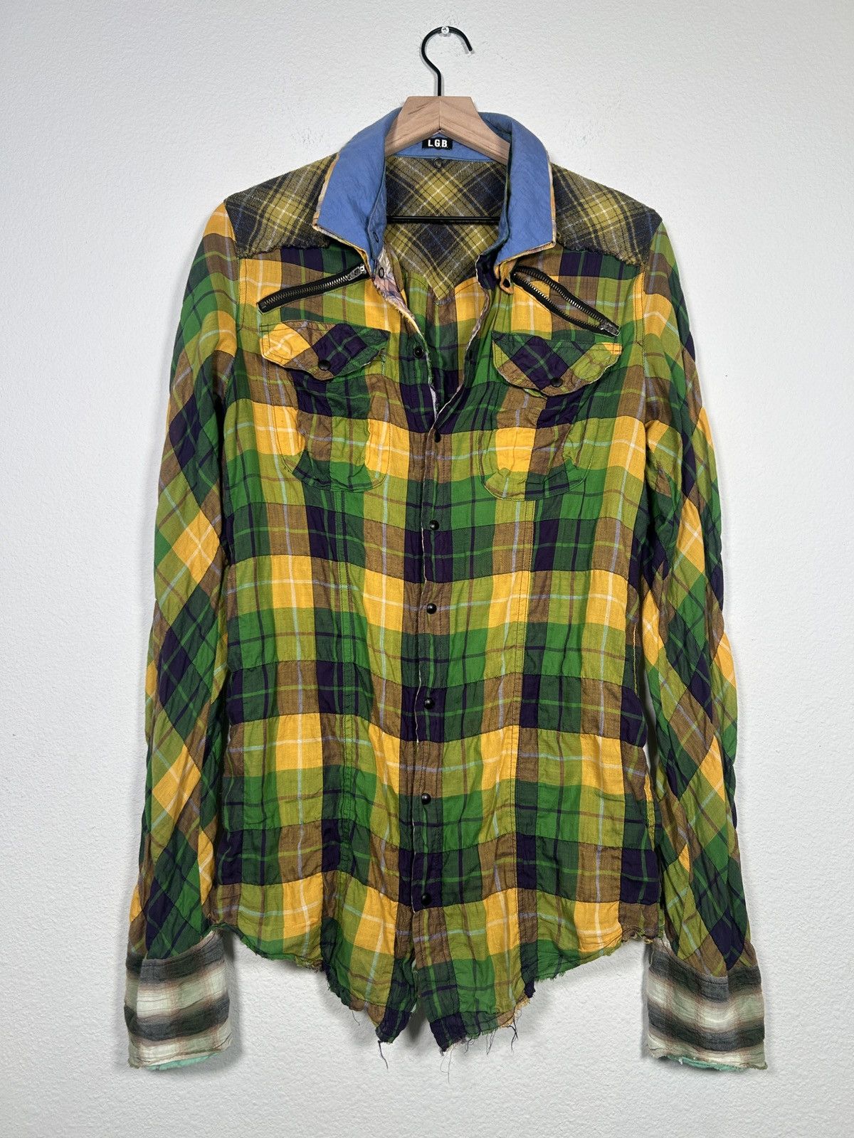 Le Grande Bleu (L.G.B.) 00’s ‘SHADOW PLAID’ Reversible Collar Flannel button up Size US M / EU 48-50 / 2 - 1 Thumbnail