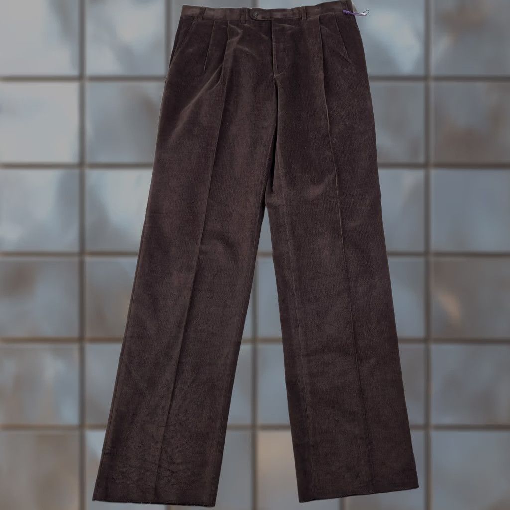 Rivieras Riviera Dress Pants Mens 38 Corduroy Pleated Classic Fit Stretch Unfinished Hem Brown 90s Retro Everyday Mens Dress Pants Size US 38 / EU 54 - 1 Thumbnail