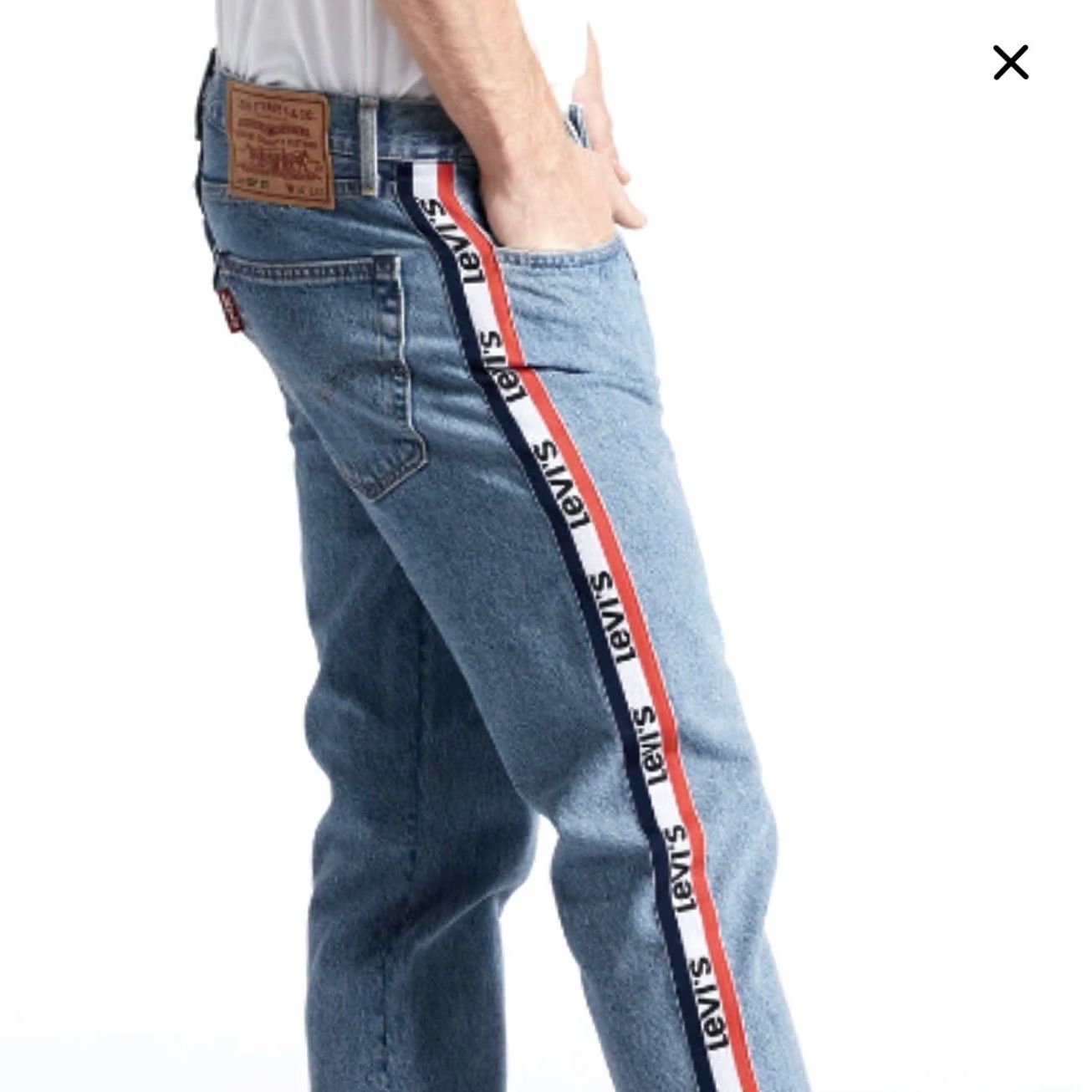 Levi's Levi's Men Blue Light Stone 501 Taper Sports USA Stripe Denim Jeans Pants 31x32 Jeans Regular Mens 90s Logo USA Stripe Stone Wash 501 St Size US 31 - 5 Thumbnail