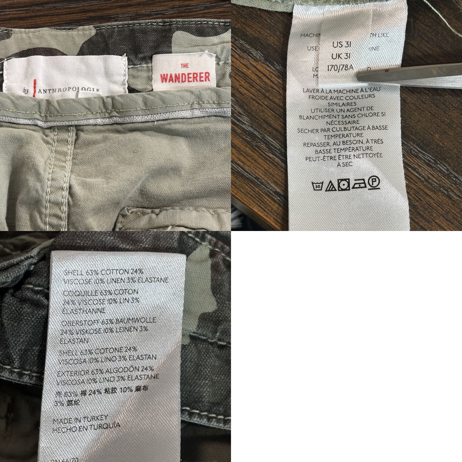 Anthropologie Anthropologie The Wanderer Camo Pants Women's 31 Cargo Straight Inseam 27 Fall Seasonal Stretch Denim Cotton Elastane Regular Color Green Pants Size 24" / US 00 / IT 34 - 8 Thumbnail