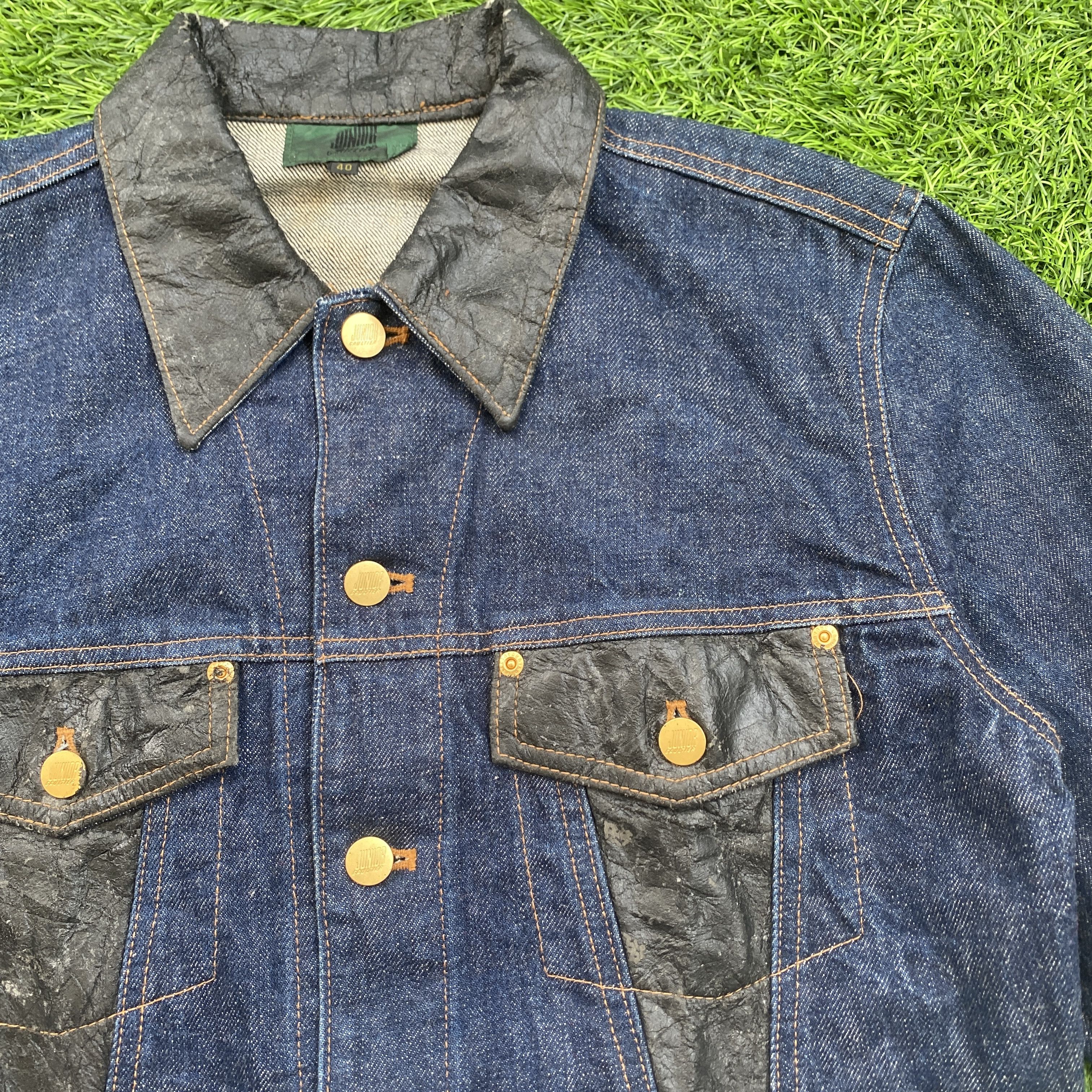 Jean Paul Gaultier Vintage Junior Gaultier Denim Jacket Leather Neck Size S / US 4 / IT 40 - 4 Thumbnail