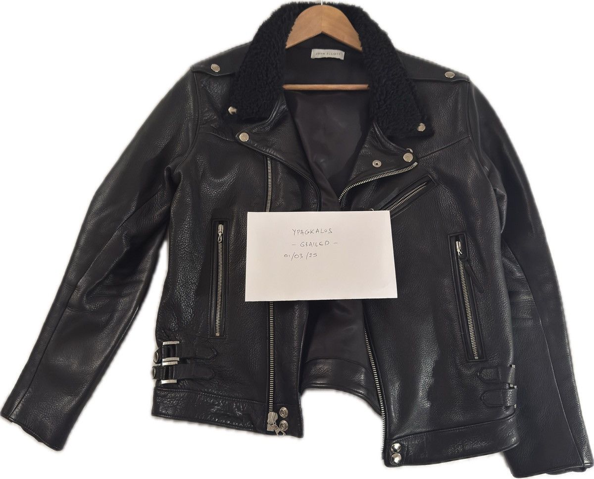 John Elliott Shearling-Collar Leather Biker Jacket - rare