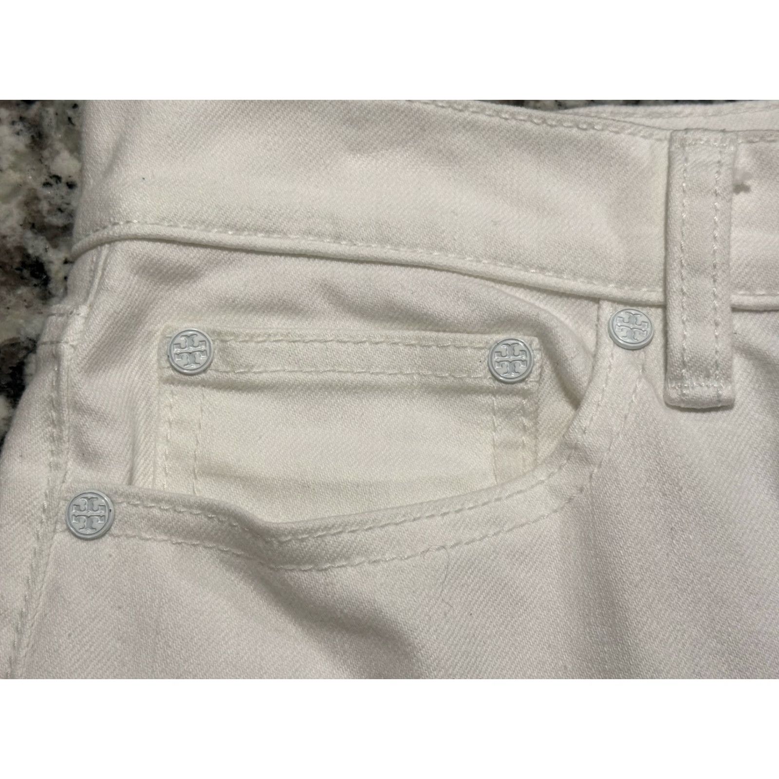 Tory Burch TORY BURCH Kiera White Cropped Jeans Women’s Size 28 30W 25L Eyelet Hem Regular Fit Size 28" / US 6 / IT 42 - 7 Thumbnail