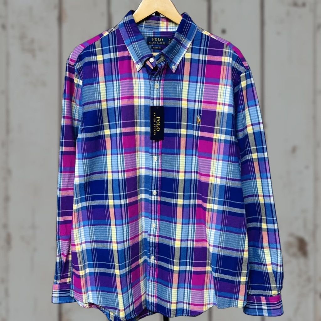 Polo Ralph Lauren Shirt Men's XL Pink Multi Plaid Oxford Cloth Classic Fit NWT Button-Up