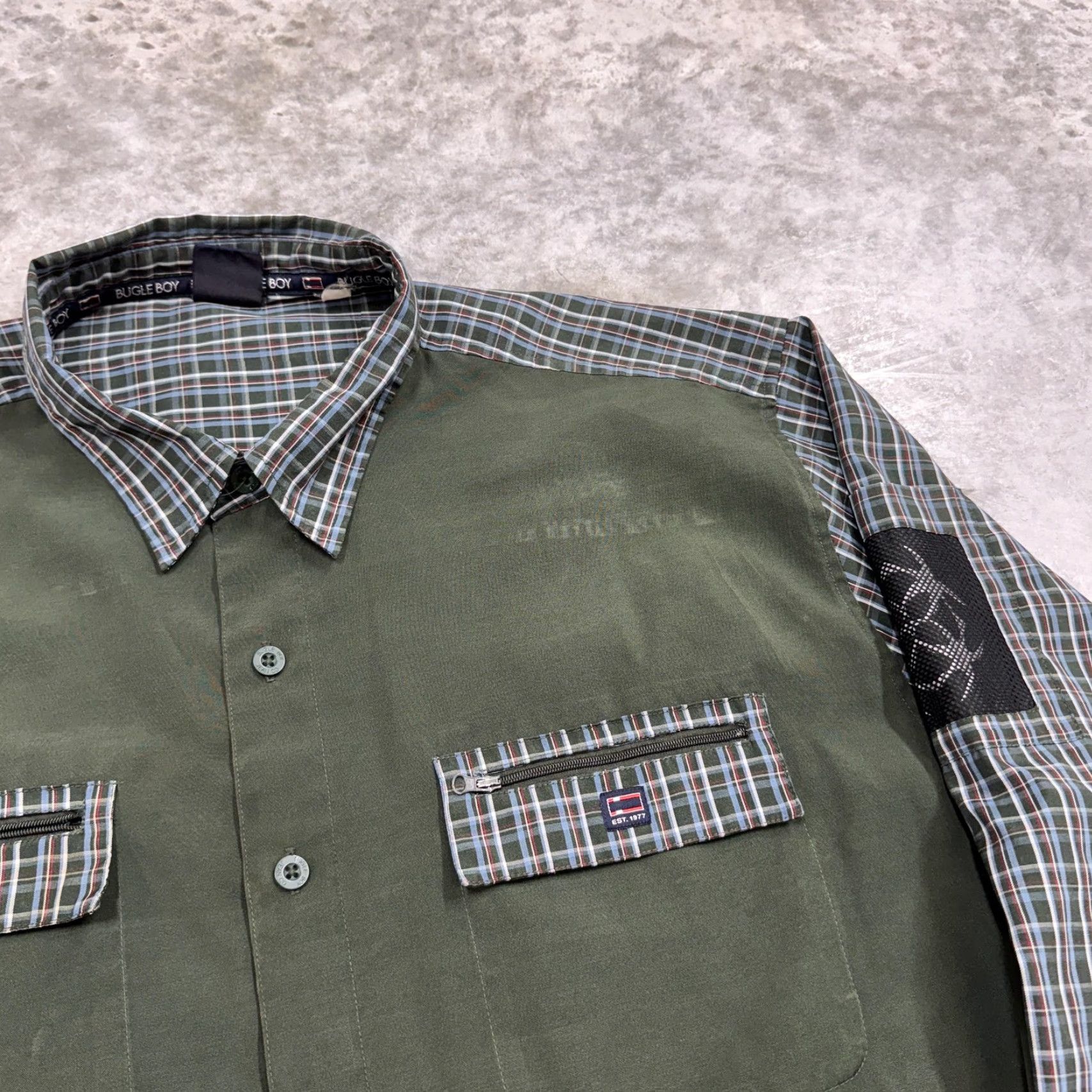 Bugle Boy VINTAGE Bugle Boy Shirt Mens 2XL Green Plaid Button-Up Long Sleeve Pocket Zipper Button - Size US XXL / EU 58 / 5 - 3 Thumbnail