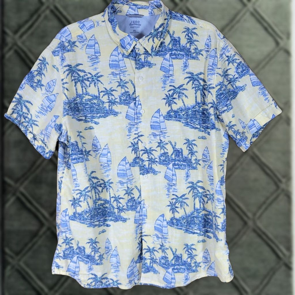 Izod VINTAGE Izod Saltwater Mens XL Hawaiian Shirt Blue & Yellow Sailboat Print Relaxed Size US XL / EU 56 / 4 - 1 Thumbnail