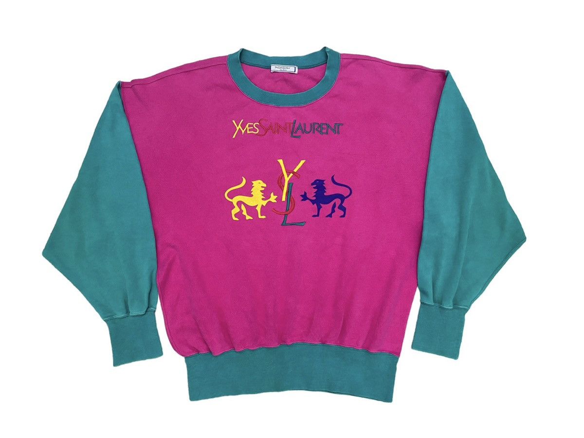 VINTAGE 80s YSL TWO LION SWEATSHIRT CREWNECK DESIGN Tops