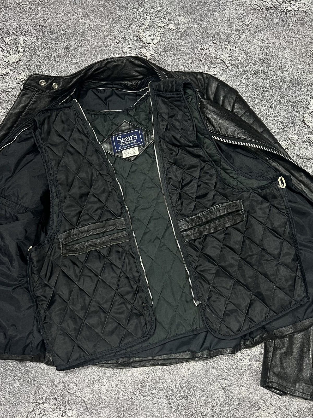 Sears × Vintage Vintage Sears Black Leather Racer Jacket Size US M / EU 48-50 / 2 - 10 Thumbnail