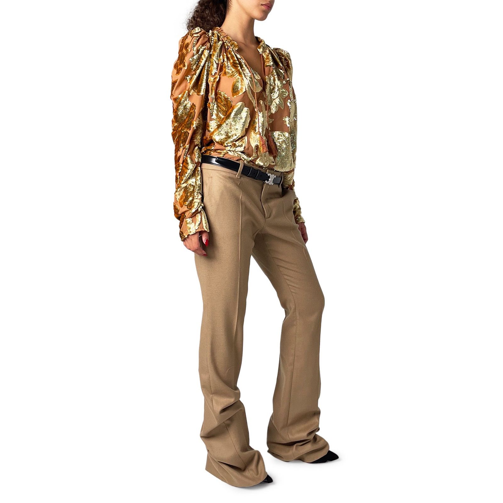 Ulla Johnson Velvet Gold & Pink Blouse with Tie Neck Size M / US 6-8 / IT 42-44 - 4 Thumbnail
