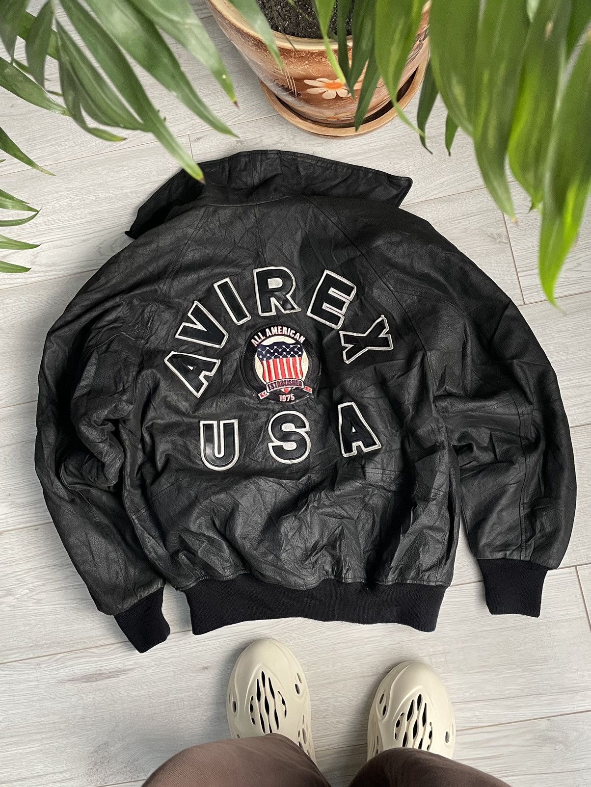 image of Vintage Limited Edition Avirex Usa Leather Jacket Aviator in Black, Men's (Size Medium)