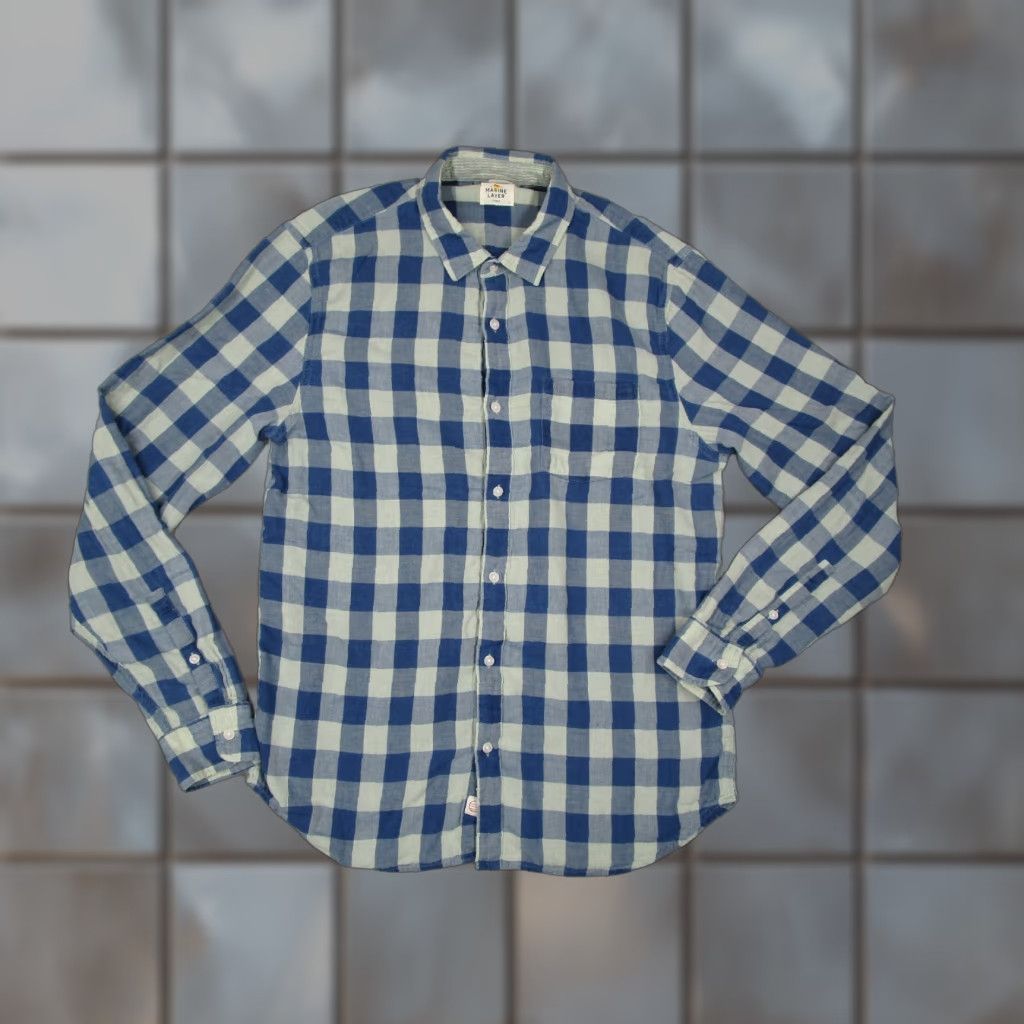 Marine Layer Marine Layer Shirt Mens Large Blue Check Button Up Long Sleeve Work Travel Hike Size US L / EU 52-54 / 3 - 1 Thumbnail