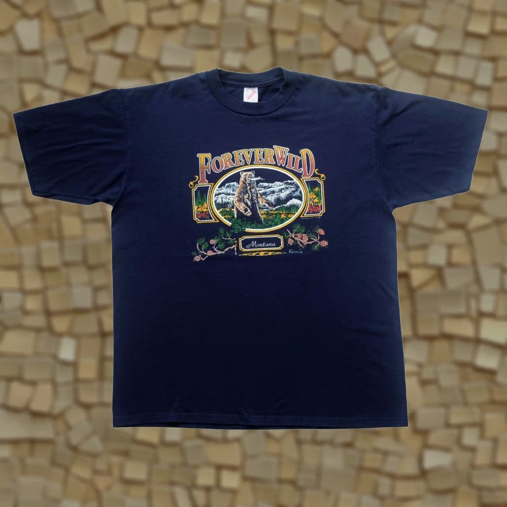 Fruit Of The Loom VINTAGE FRUIT OF THE LOOM 1994 FOREVER WILD BEAR OUTDOOR MONTANA GRAPHIC BLUE T SHIRT XL Size US XL / EU 56 / 4 - 1 Thumbnail