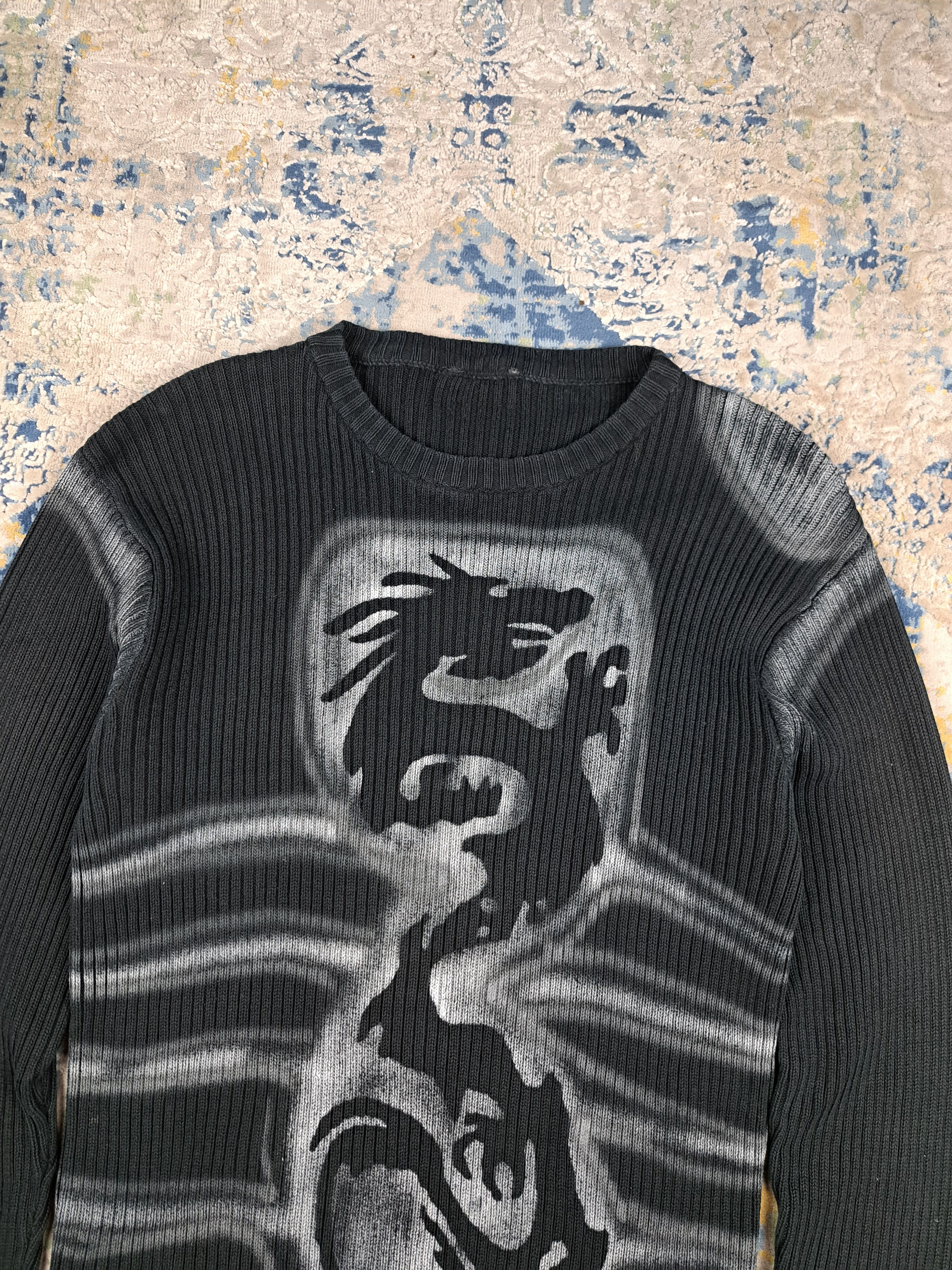 Japanese Brand Vintage y2k Dragon Print Ribbed Sweater Diesel Style Size US XL / EU 56 / 4 - 2 Thumbnail