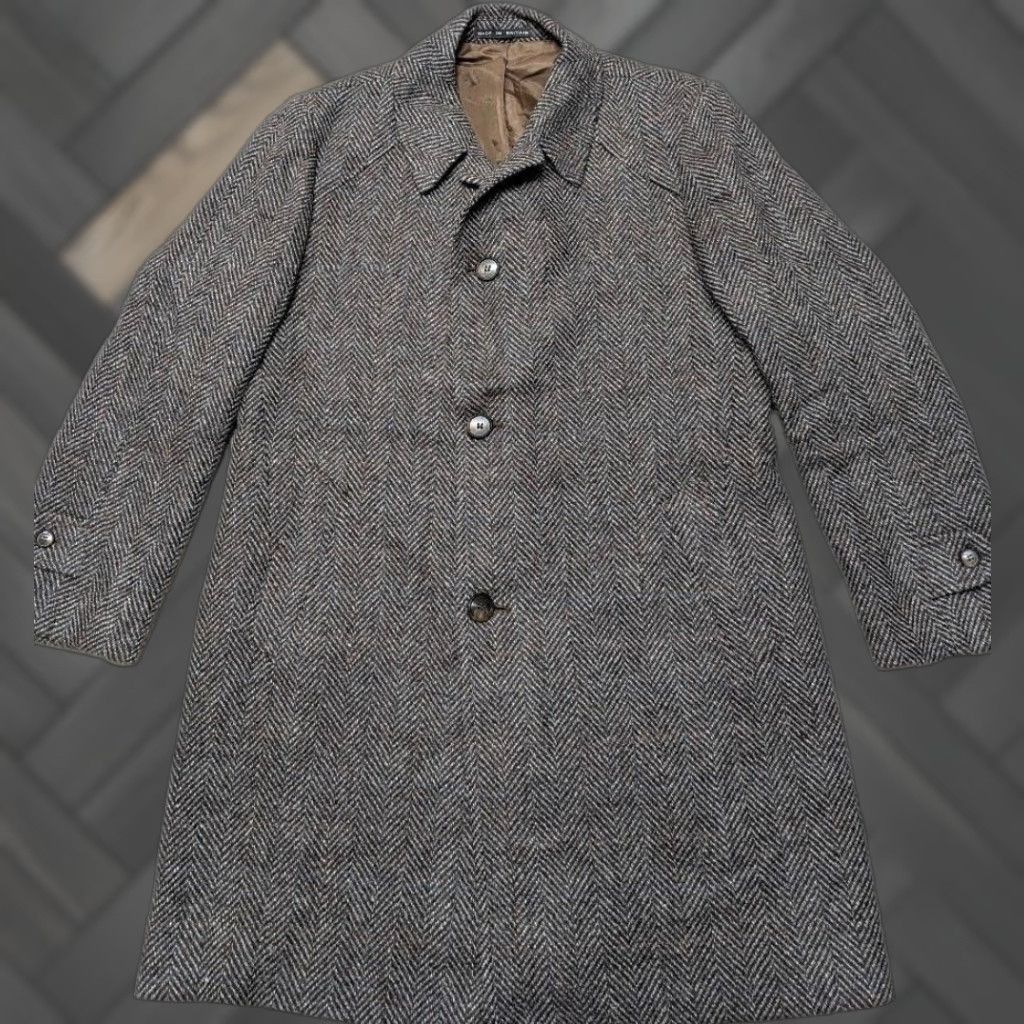 Vintage VINTAGE Brook Taverner Overcoat Tweed Donegal Wool Herringbone Gray 44 England Fleck Coat Mens Size US L / EU 52-54 / 3 - 1 Thumbnail