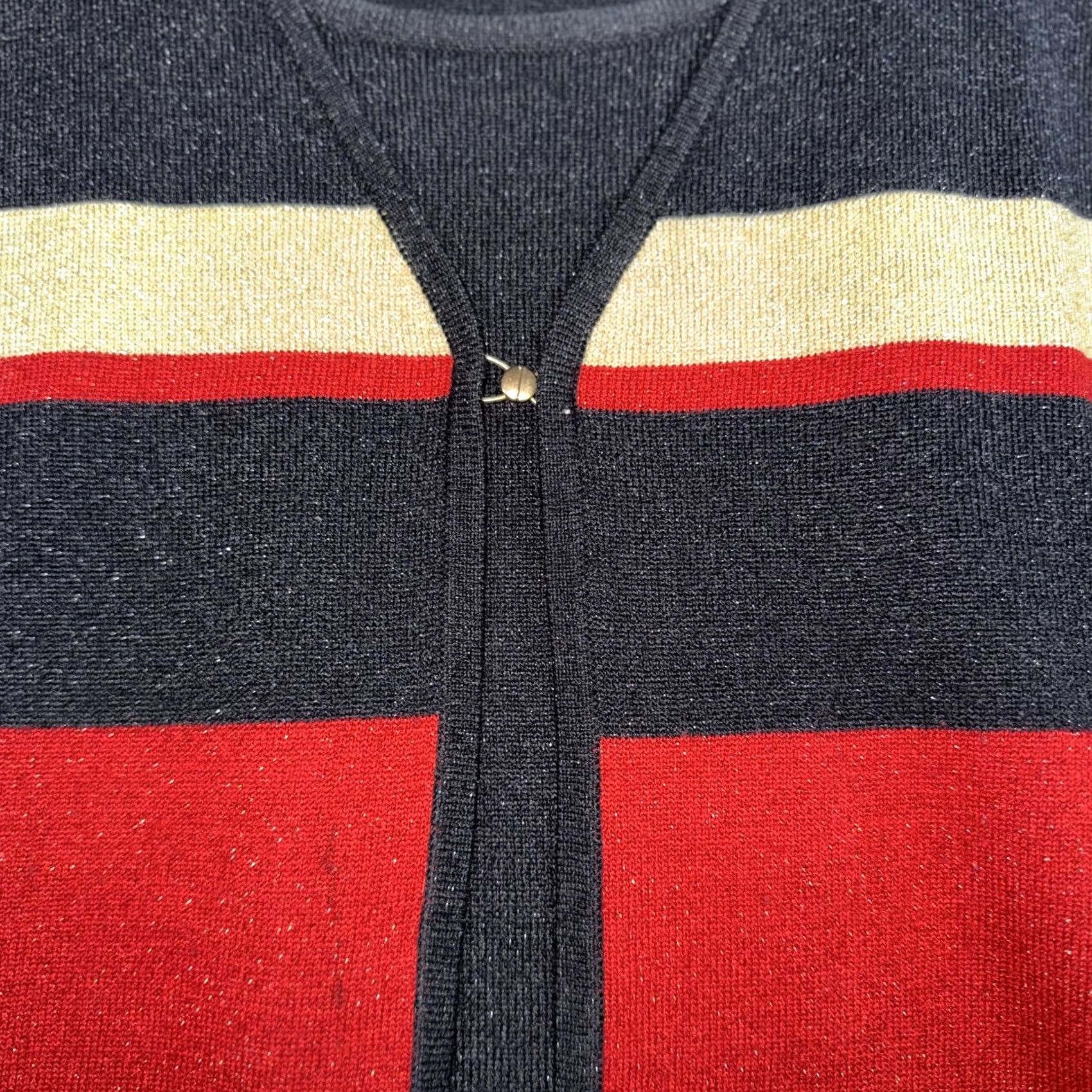 Vintage Sag Harbor Cardigan Sweater Womens Medium Black Striped Metallic Knit Hong Kong Size M / US 6-8 / IT 42-44 - 7 Thumbnail