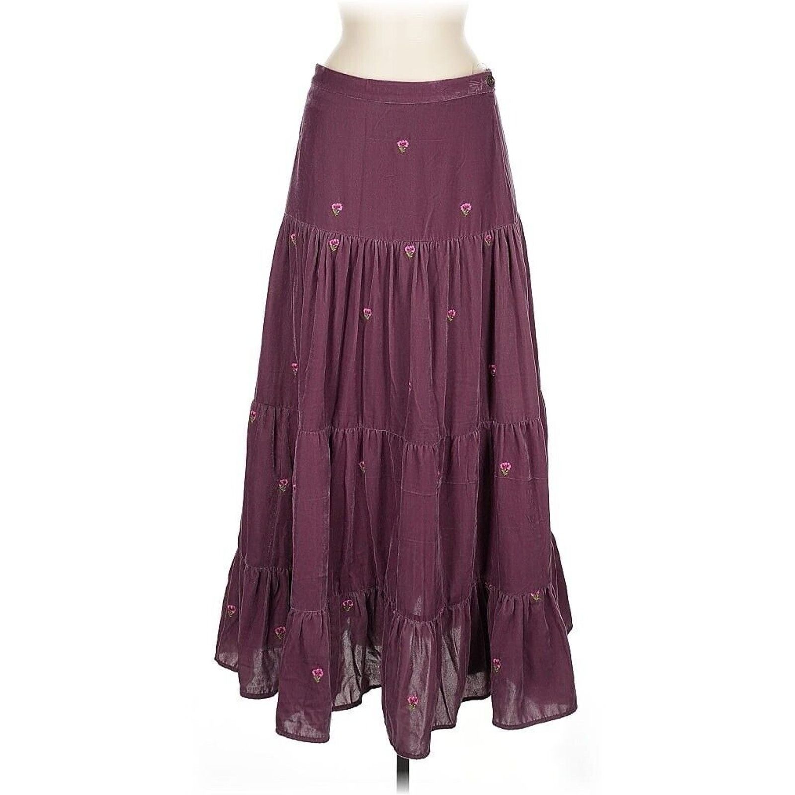 Designer Lexy London Purple Floral Velvet Maxi Tiered Skirt M Size 27" / US 4 / IT 40 - 1 Thumbnail