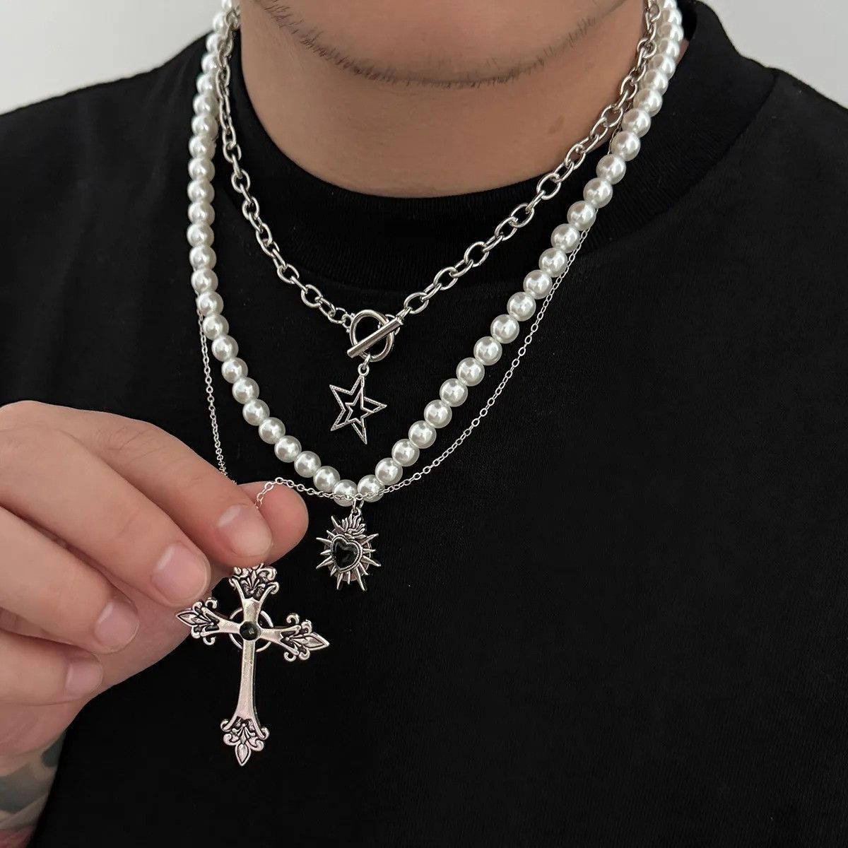 Vintage Pearl Cross Copper Plated Chain Necklace Size ONE SIZE - 2 Thumbnail