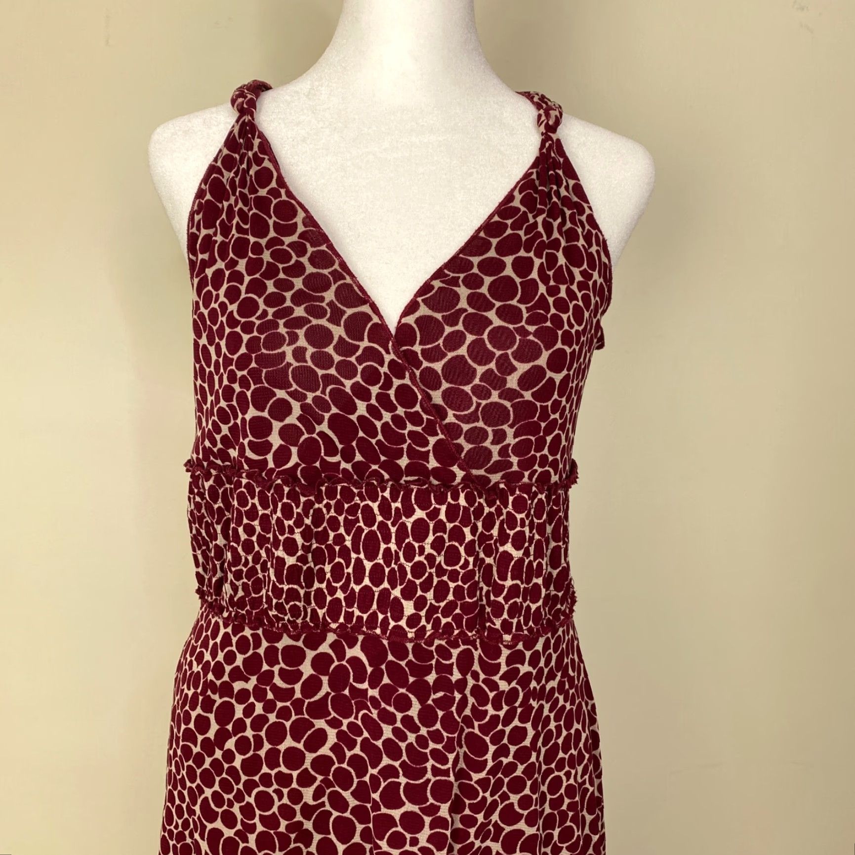 Bcbgmaxazria BCBGMAXAZRIA Dress Women XS Burgundy Sleeveless Halter Lined  A-Line Knee-Length Floral Casual Party Womens | Grailed
